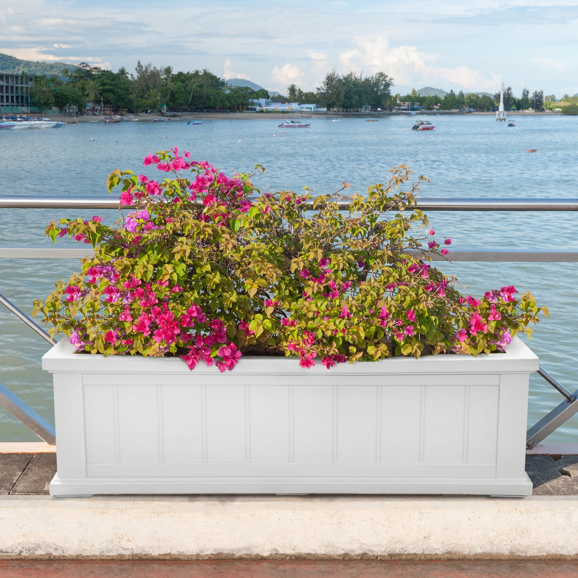 Cape Cod 36" x 11" x 11" Rectangle White Self-Watering Plastic Window Box Planter - Image 5