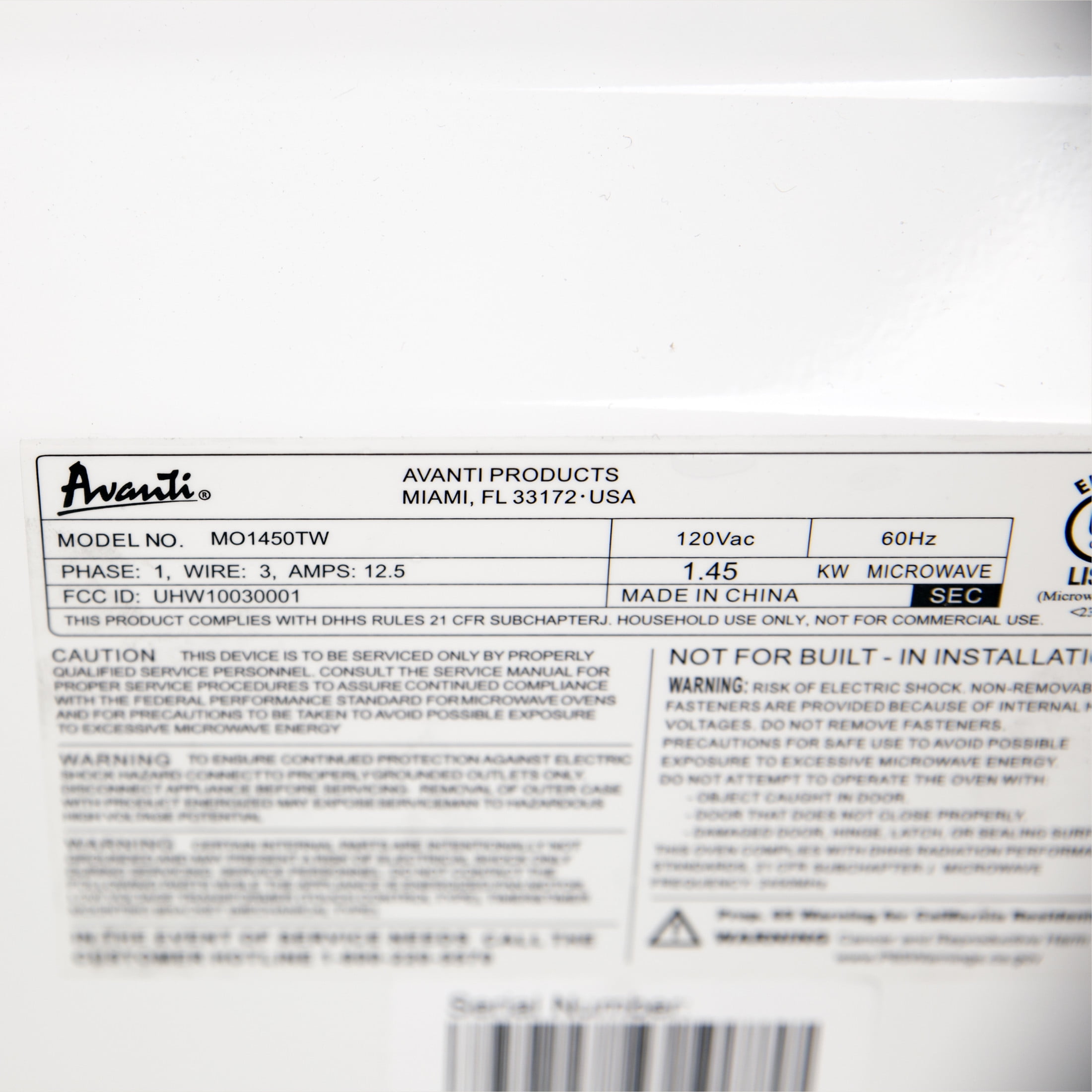 Avanti 1.4 cu. ft. Microwave Oven, in White (MO1450TW) - Image 9