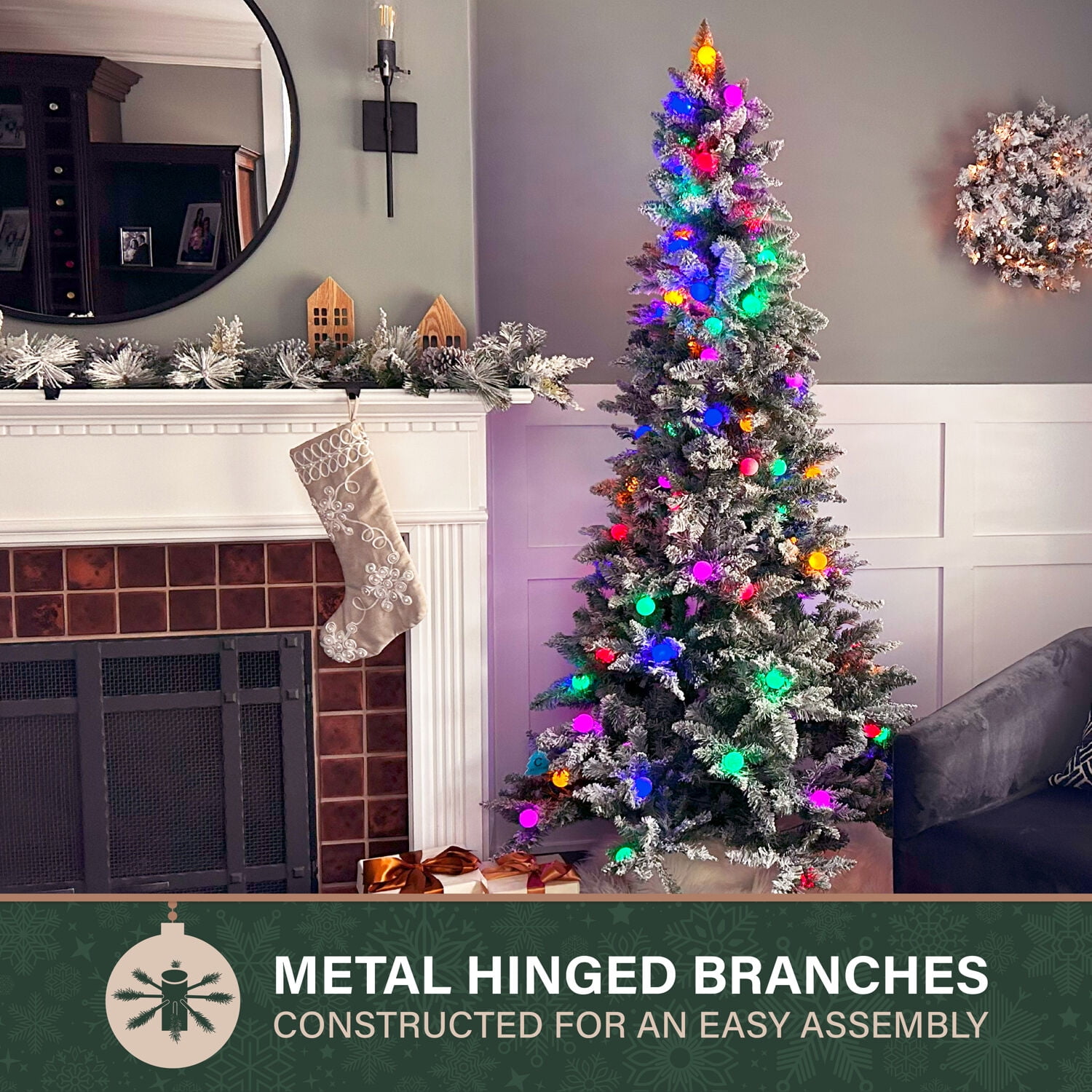 Fraser Hill Farm Prelit LED Multicolor Flocked White Tail Pine 7.5-ft. Christmas Tree, FFWT075-6SN - Image 4