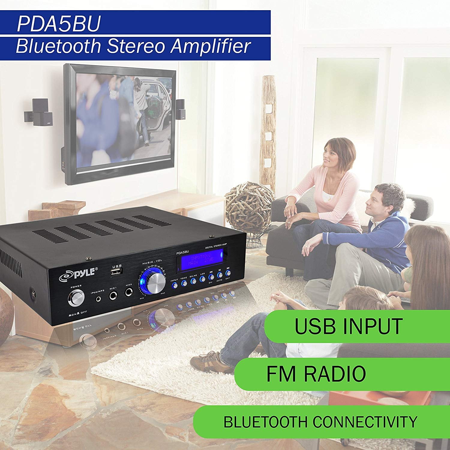 Pyle PDA5BU.0 Compact 200 Watt Bluetooth Home Stereo Amplifier Receiver System - Image 6