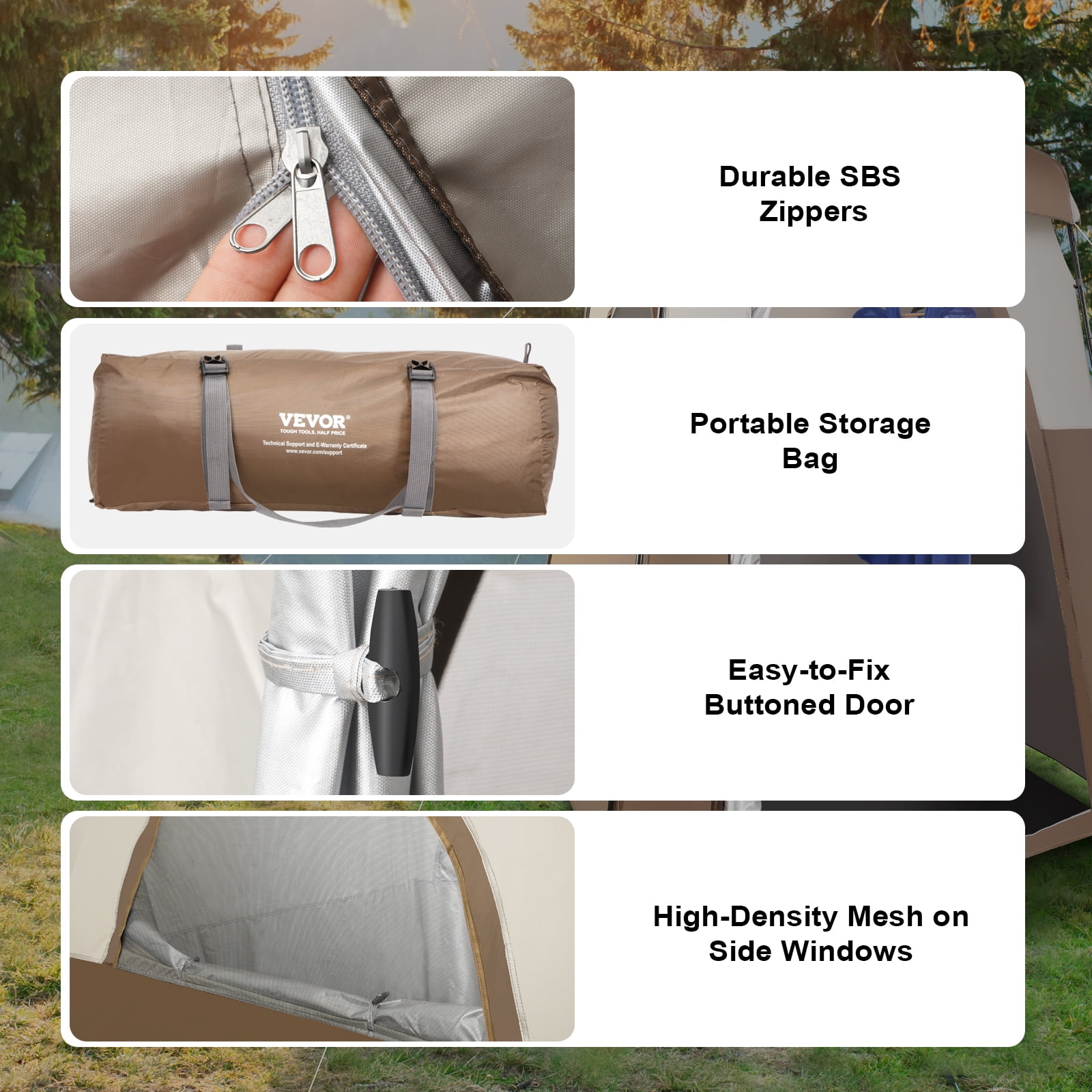 BENTISM Camping Shower Tent, 66" x 66" x 87" 1 Room Oversize Outdoor Portable Shelter, Privacy Tent with Detachable Top, Pockets, Hanging Rope and Clothesline - Image 7