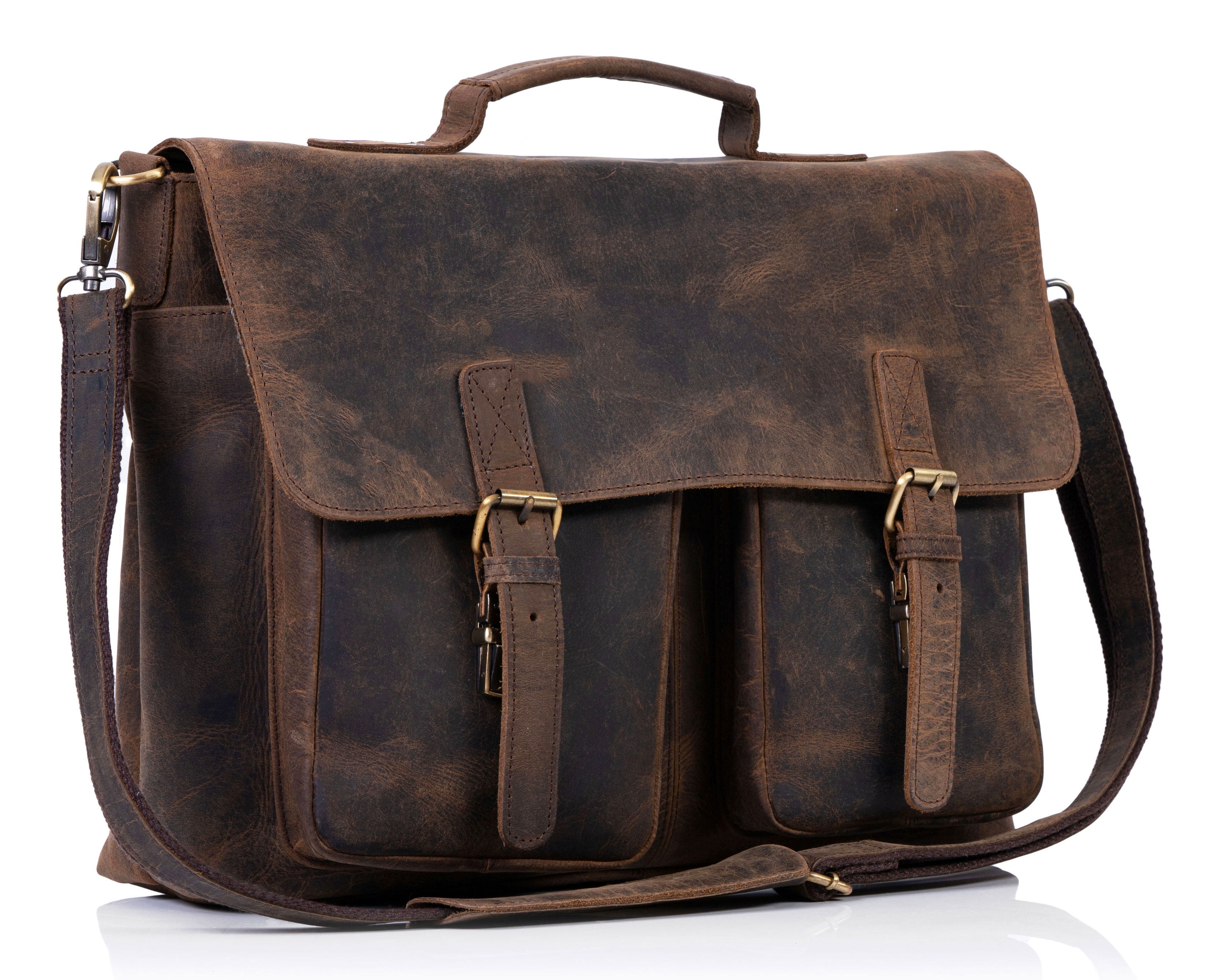 18 inch Buffalo Leather Briefcase Laptop Messenger Office College Bag for Men and Women - Image 7