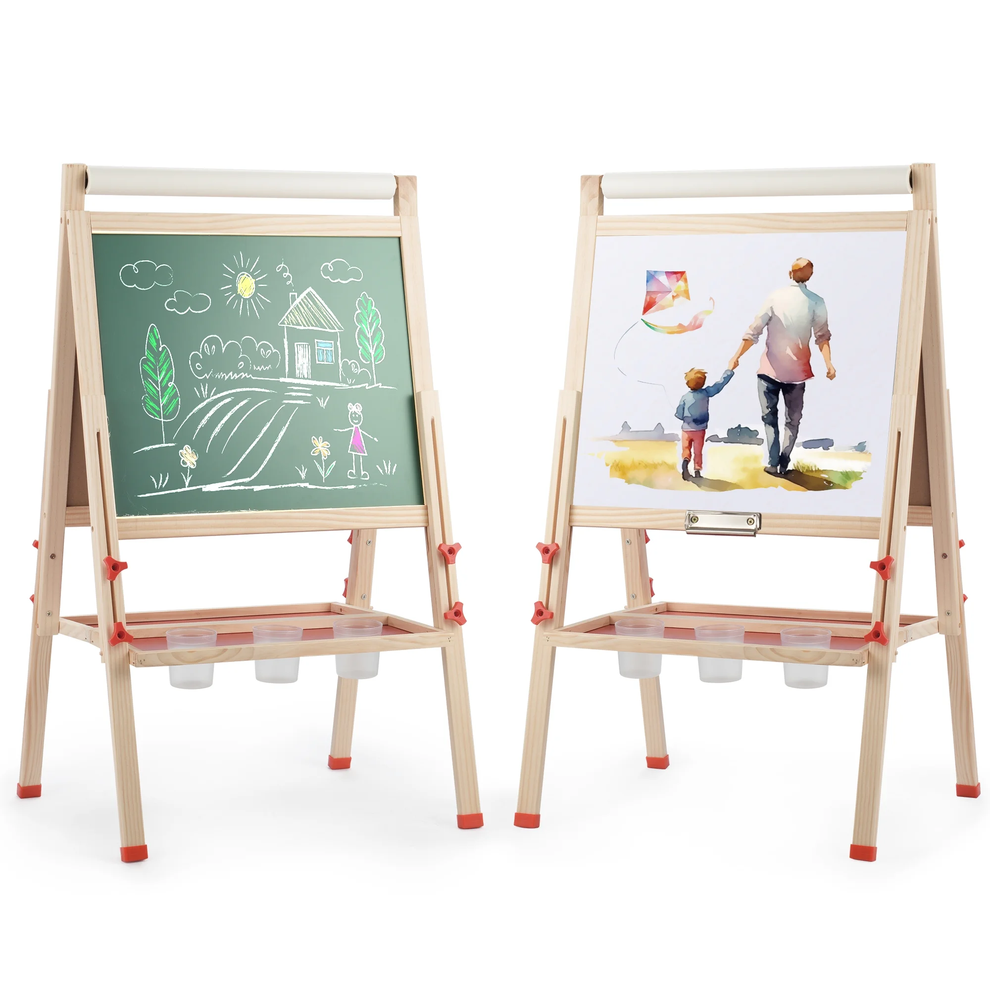 Art Easel for Kids with Paper Roll, Adjustable Double Side Art Drawing Standing Chalkboard for Toddlers 3-12, Boy & Girls Wooden Gift & Art Supplies for Toddler - Image 3