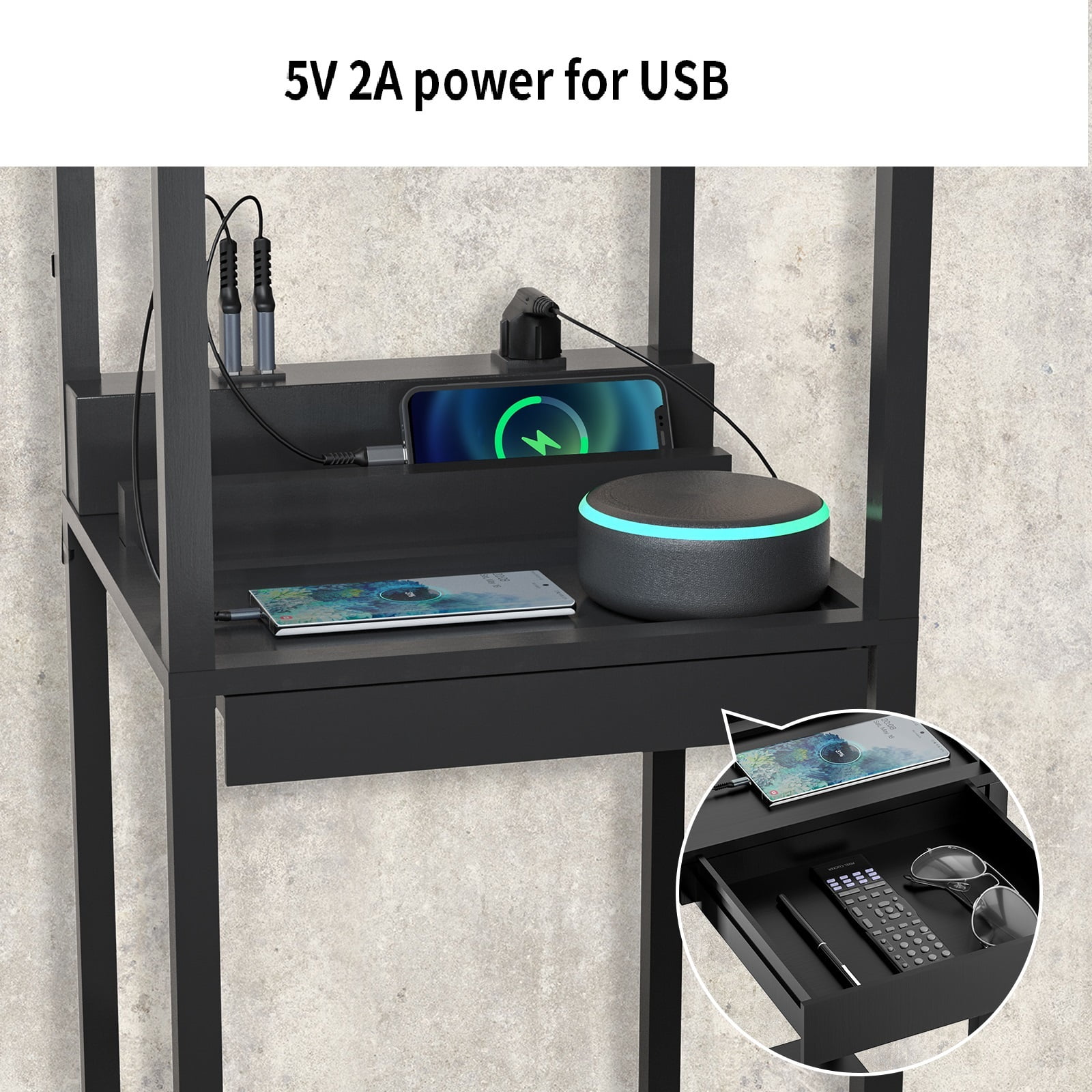 AOHAO Floor Lamp with Shelves,Tall Dimmable Lamp with 2 Charging Ports and 1 Power Outlet, Floor Lamps for Bedrooms for Living Room, Matt Black - Image 7