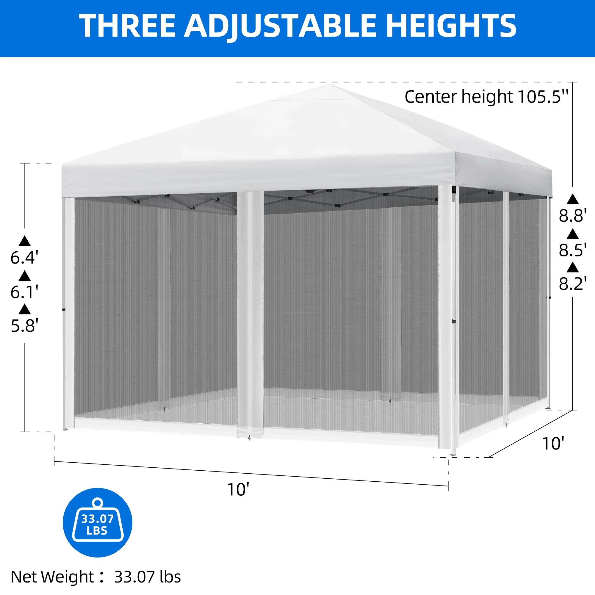 Uforic 10 ft x 10 ft Easy Pop Up Outdoor Patio Canopy Tent with Netting,4 Ropes,8 Stakes and 1 Carry Bag - White - Image 3