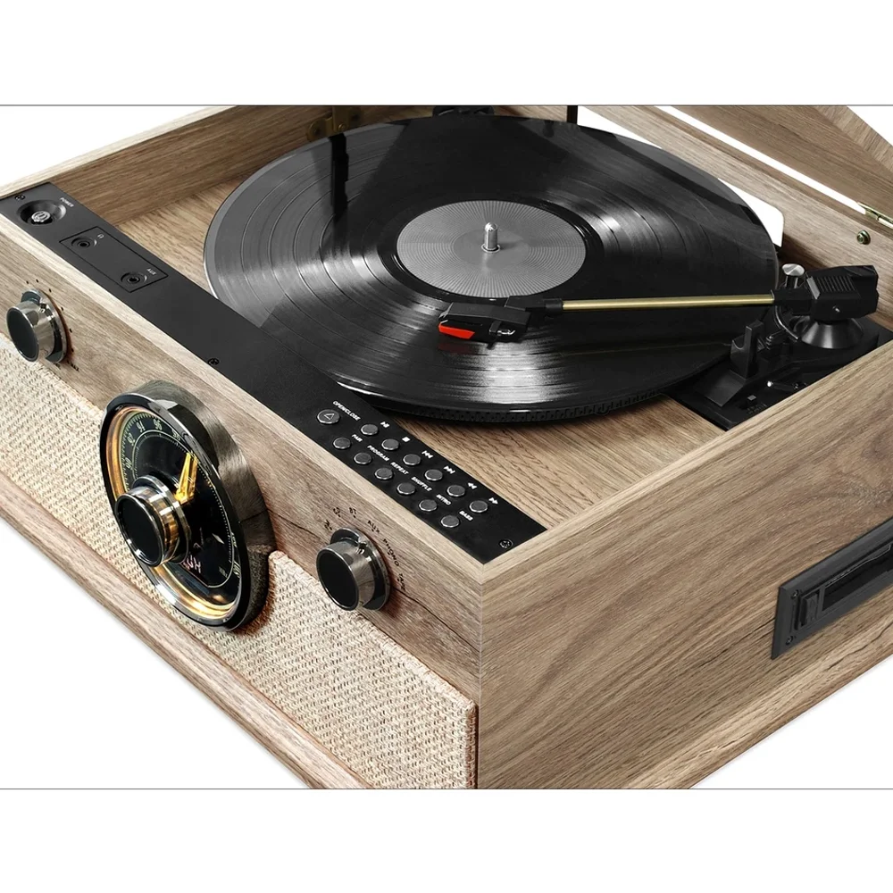 Victrola 6-in-1 Brookline Bluetooth Record Player with 3-Speed Turntable, CD, Cassette Player and FM Radio - Image 3
