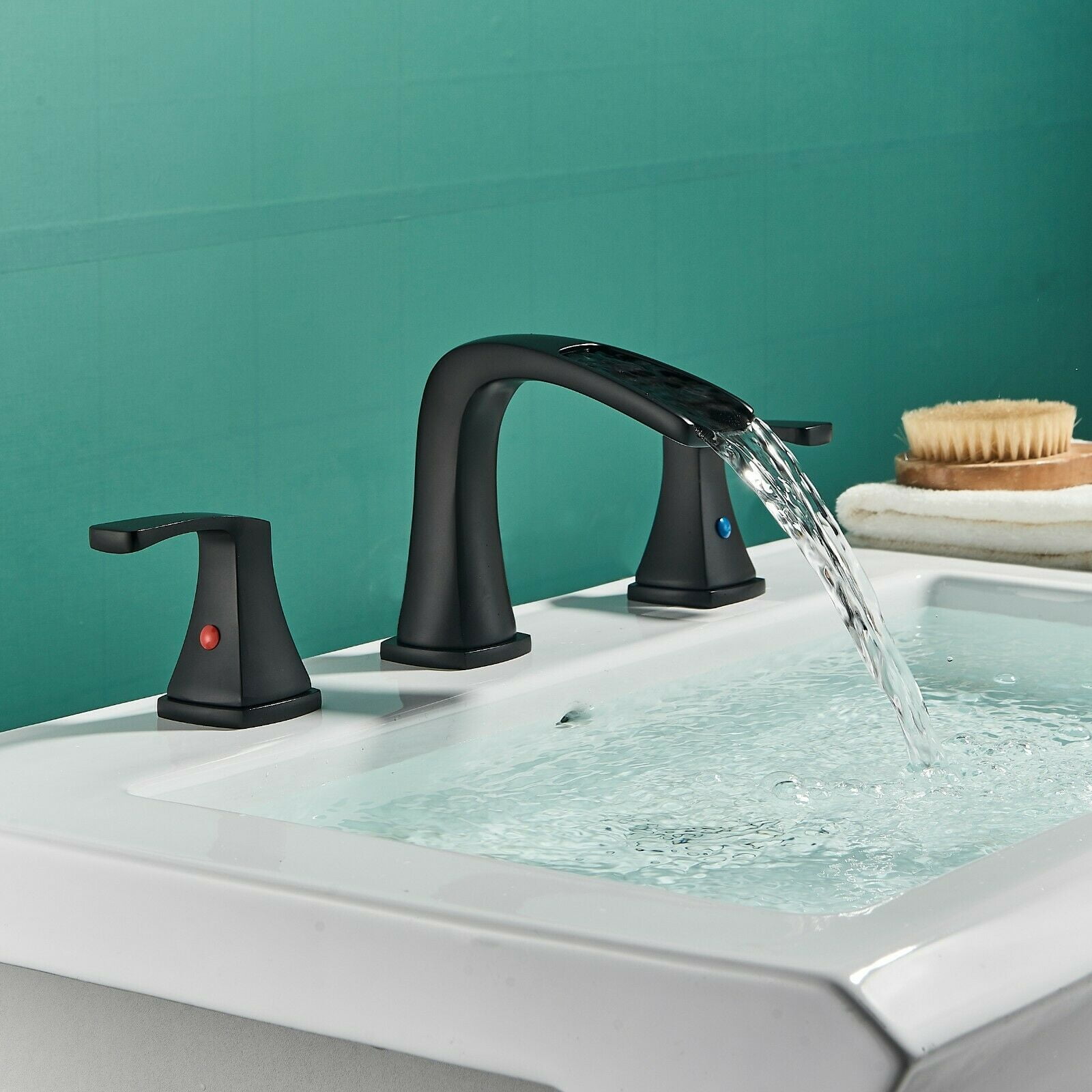 Zovajonia Matte Black 8 "Widespread Bathroom Faucet Basin 3 Hole Waterfall Vanity Sink Mixer Tap - Image 4