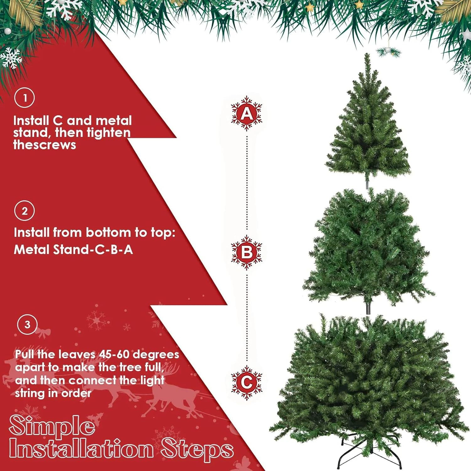 HONGGE 6ft Christmas Tree with 1000 Branch Tips Artificial Xmas Tree with Metal Hinges & Foldable Base Perfect for Indoor and Outdoor Holiday Decoration (6ft) - Image 8