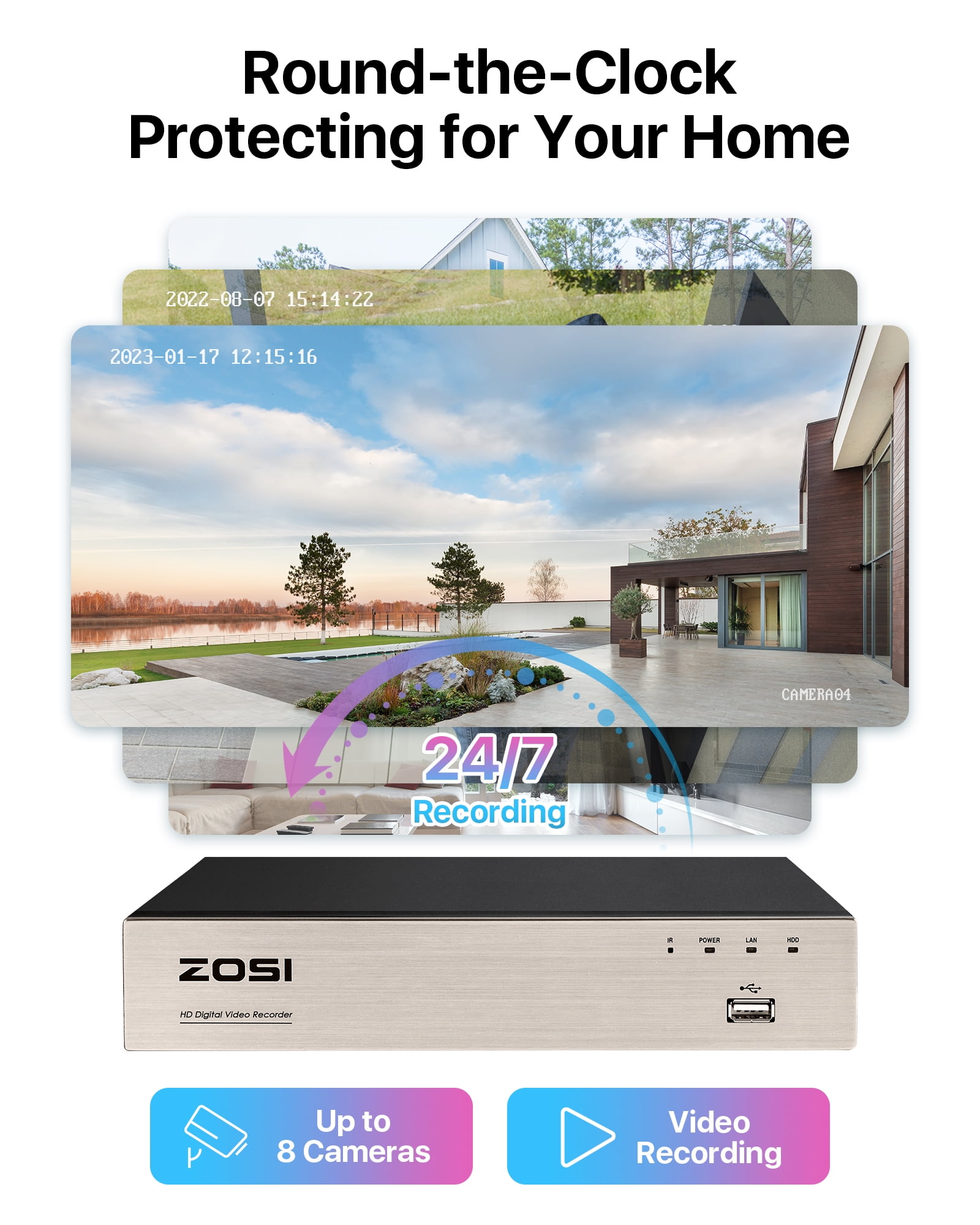 ZOSI 3K Lite H.265+ Home Security Camera System,5MP Lite 8 Channel Surveillance DVR and 4 x 1080p Weatherproof CCTV Dome Camera Outdoor Indoor with 80ft Night Vision, Motion Alerts, NO Hard Drive - Image 13