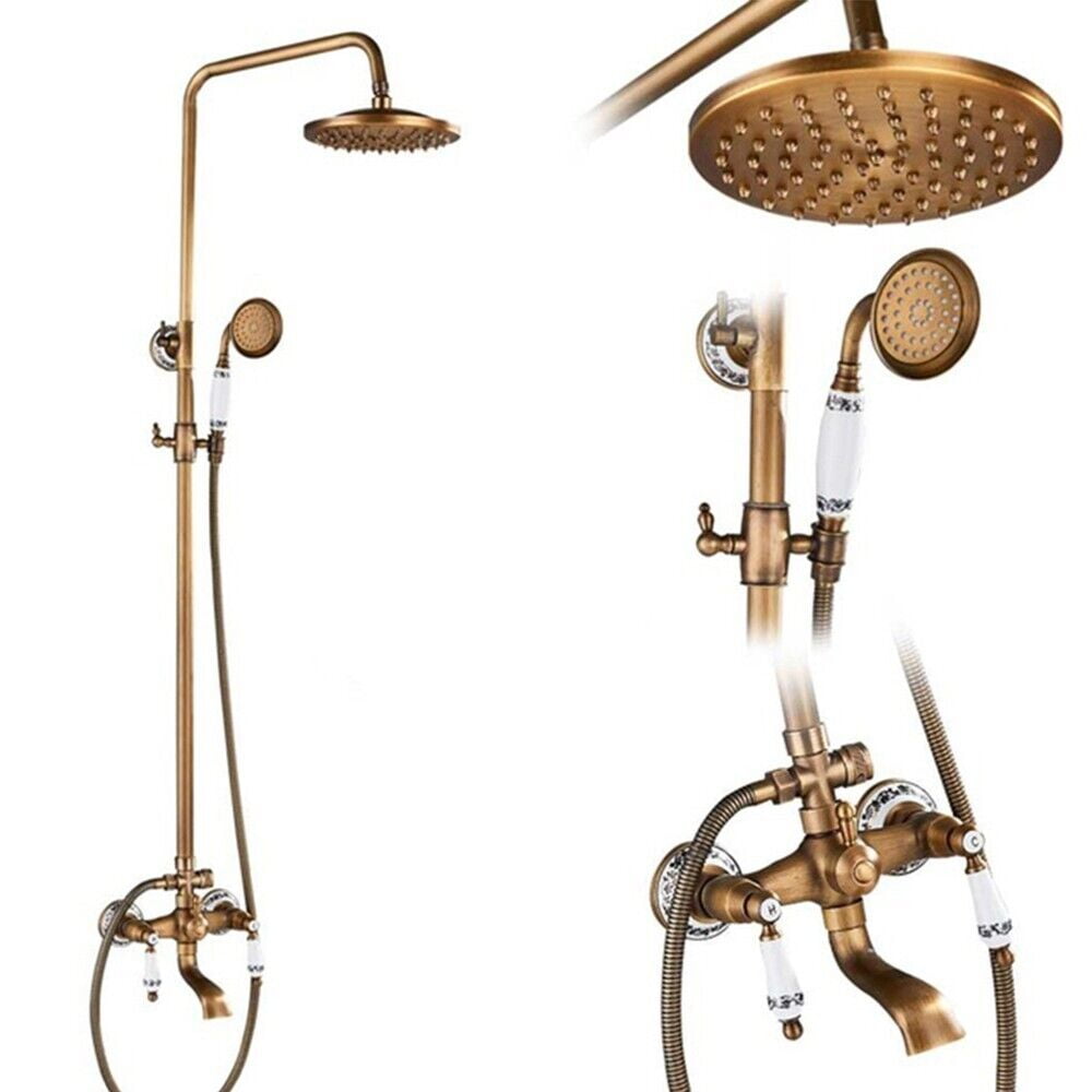 Zovajonia Shower Fixture Antique Brass 8"Rainfall Shower Faucet System Set Mixer Fixture Exposed Tap - Image 3