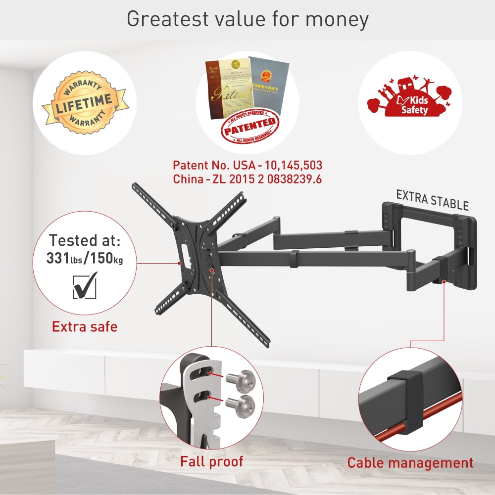 Barkan 40 inch Long 13 - 83 inch Full Motion Patented TV Wall Mount - Image 3