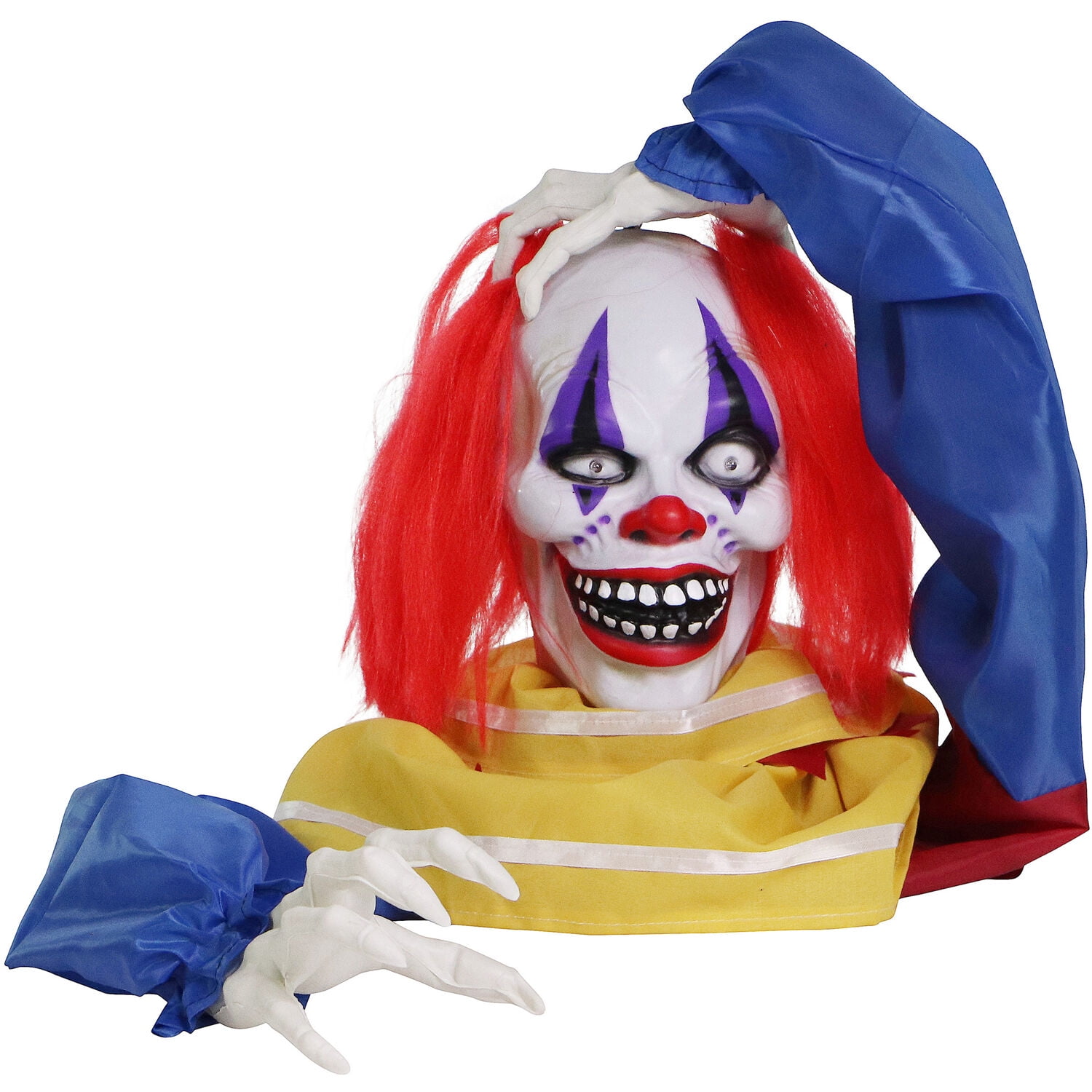 Haunted Hill Farm 20" Animatronic Pop-Up Talking Clown Head with Light-Up Eyes for Scary Halloween Tabletop Decoration, HHCLOWN-29FLSA - Image 8
