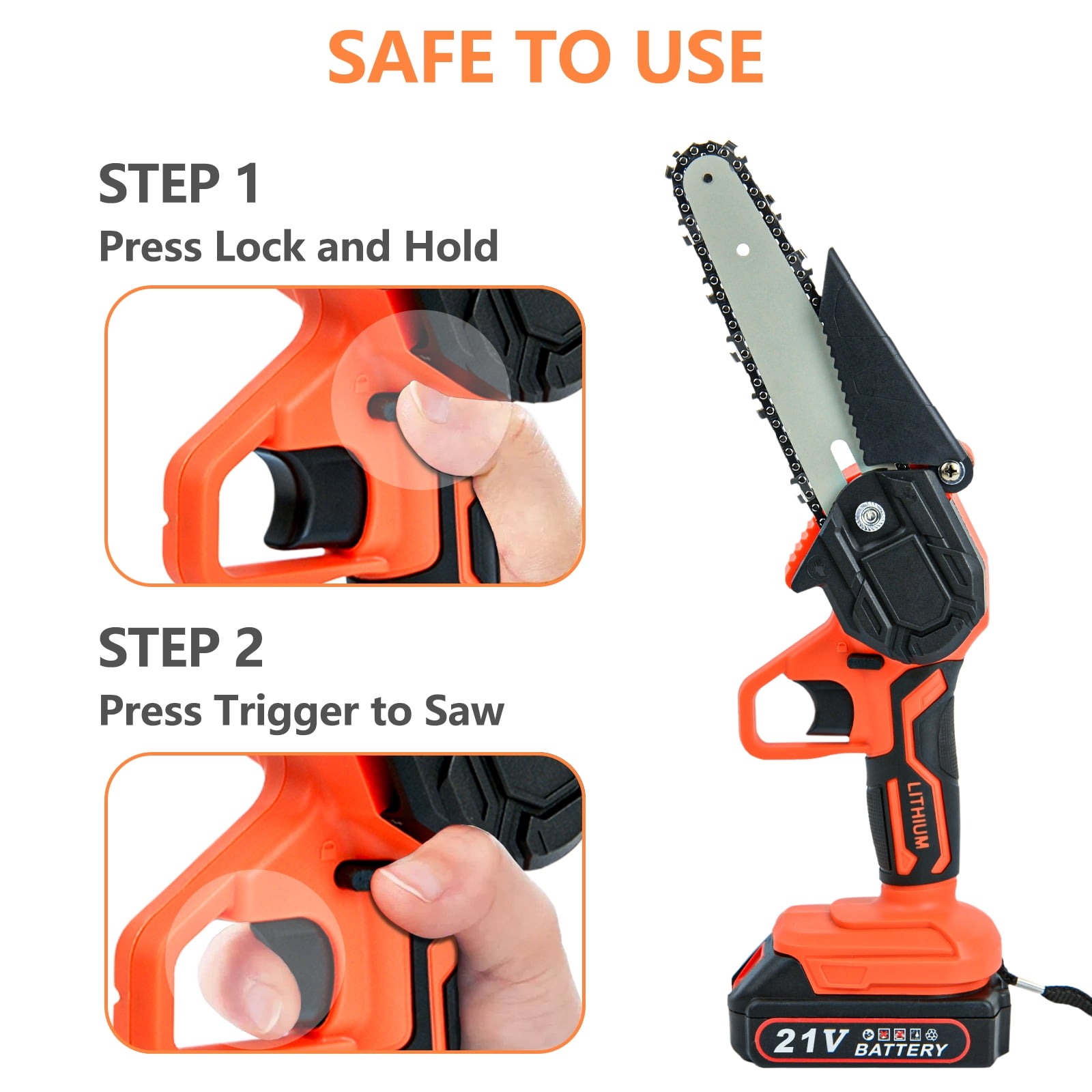 Ziss 4-Inch+6-Inch Mini Chainsaw Kit with 3 Rechargeable Batteries, Portable Electric Cordless Handheld Chain Saw for Tree Branches, Courtyard, Household and Garden - Image 6