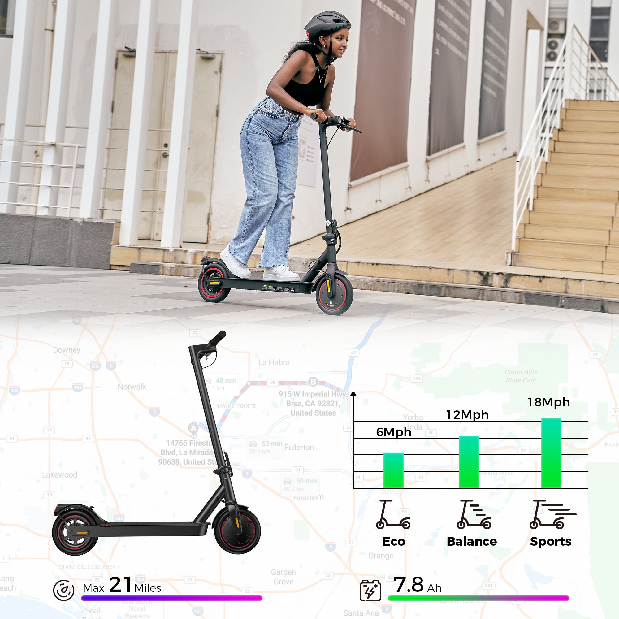 iScooter Electric Scooter for Adults, 21 Miles Max Range with 18 MPH Top, 350W Foldable Commuting Electric Scooter with 3 Speed & Cruise Control Escooter for Teens - Image 10