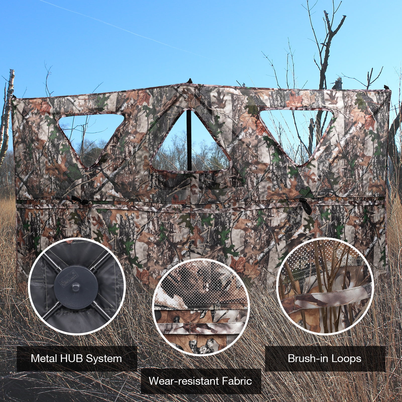 SUNOYAR Hunting Blind, 2-Panel See Through Pop Up Ground Blind, 2-3 Persons Camouflage Deer Blind with Carrying Bagfor Deer Turkey Hunting Gear - Image 6