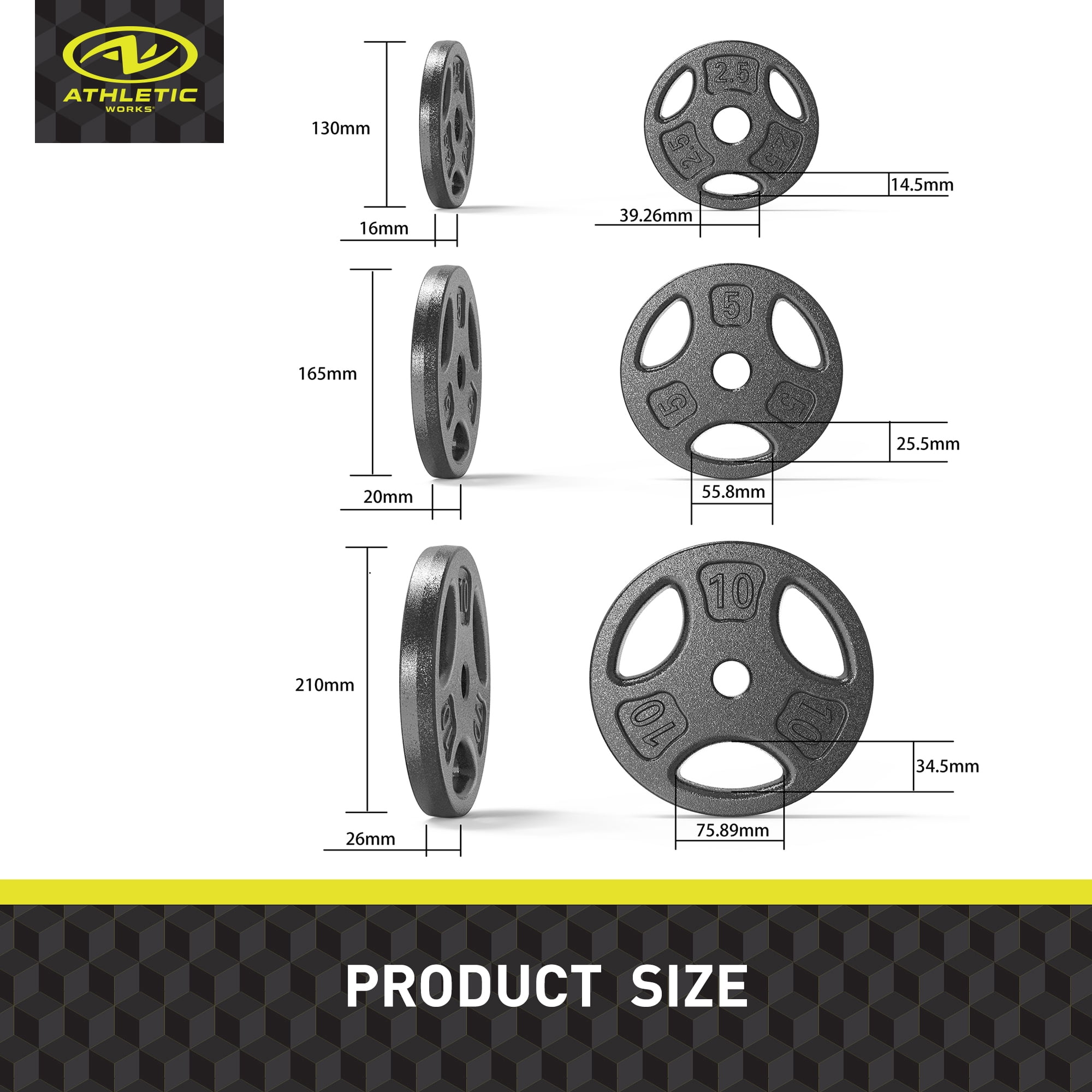 Athletic Works 35LB Cast Iron Weight Plate Set, 2 Each of 2.5, 5 and 10LB, 1-inch Holes Fit Standard Sized Bar - Image 5
