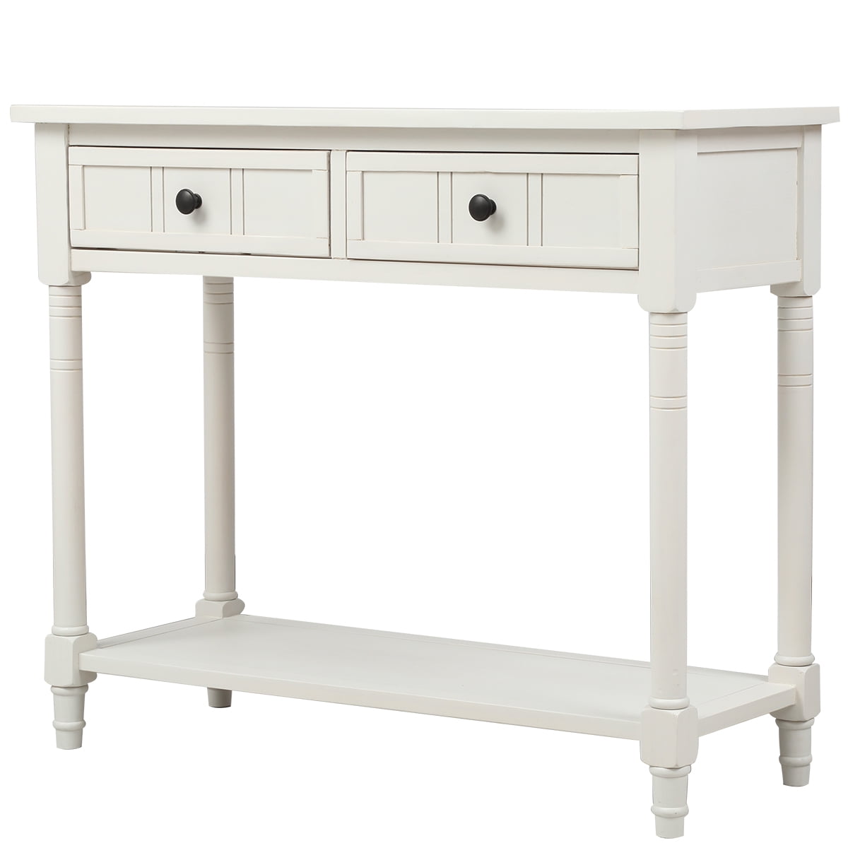Wooden Console Table with 2 Drawers and Storage Shelf, Sofa Table Entryway Table Side Desk TV Stand for Living Room Hallway,Ivory White - Image 6
