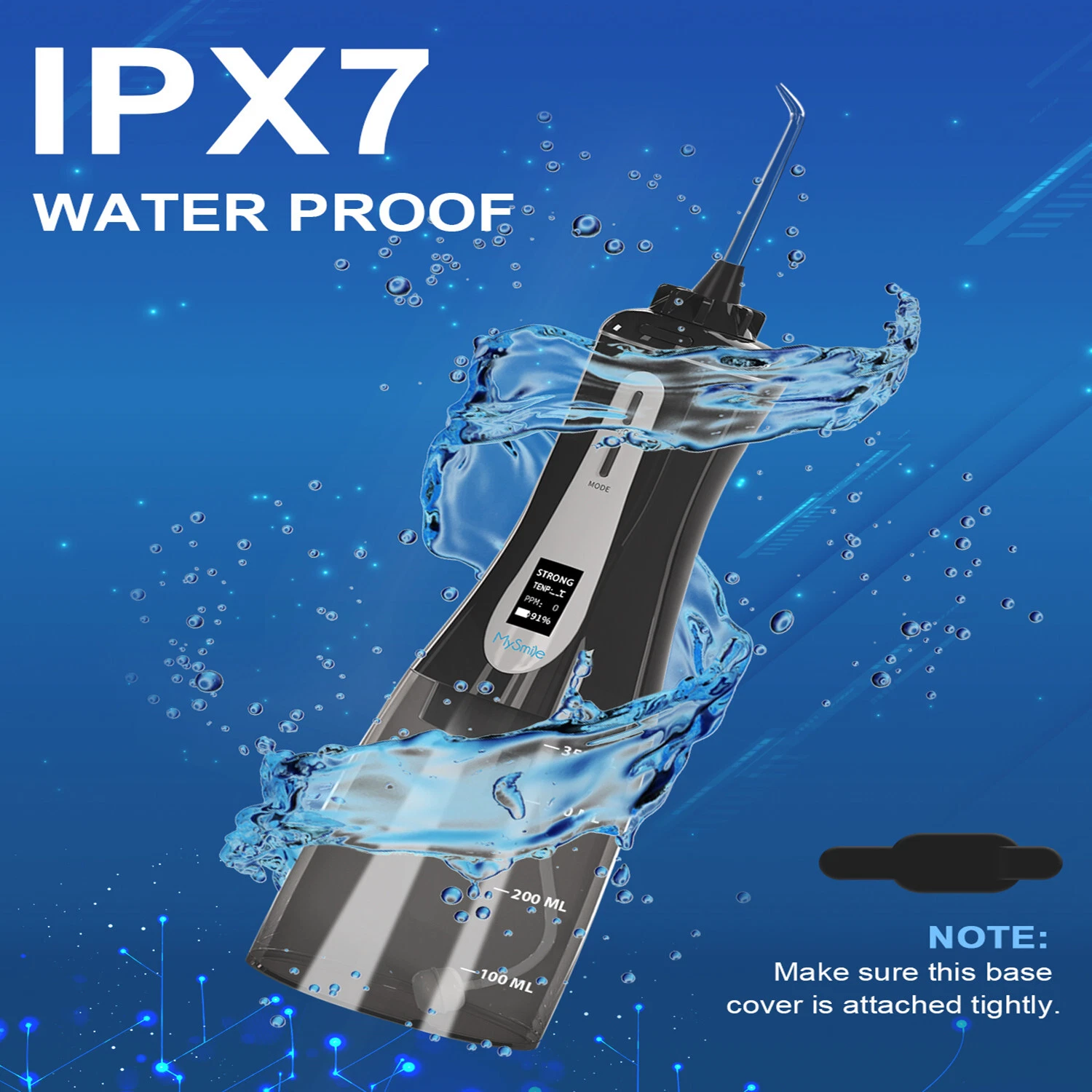 MySmile LP201 OLED Cordless Water Flosser for Teeth Braces, Gums, Dental Hygiene,350ml Large Tank, Portable Electric Oral Irrigator, 5 Modes, 8 Jet Tips, Black - Image 6