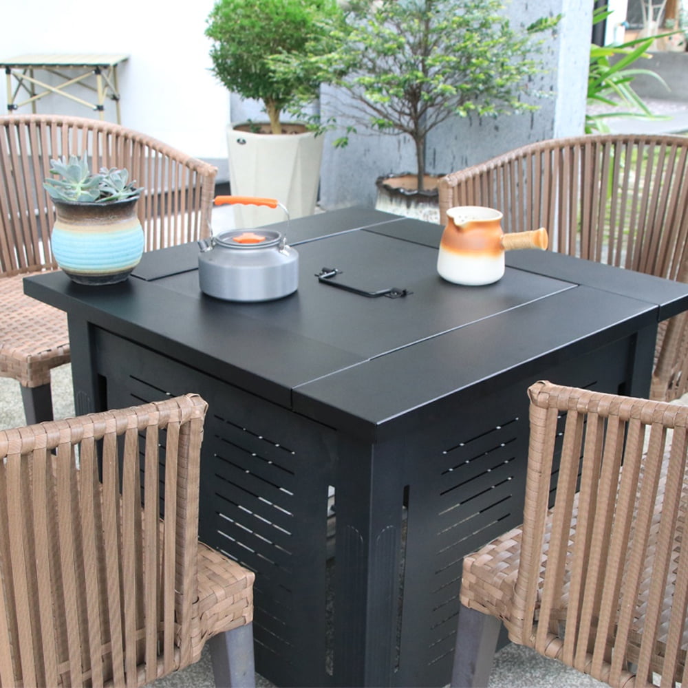 2 in 1 Smokeless Fire Pit Table for Outdoor Patio, Square Steel Heater with Removable Lid, Grill Over Stove, Multifunctional Firepit Table for Garden, Deck, Balcony, Backyard - Image 4