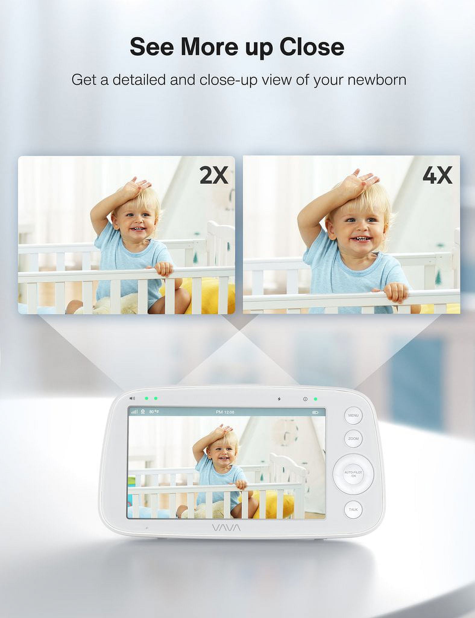 VAVA 5" 720P HD Baby Monitor with 2 Cameras, Night Vision, Zoom/Pan/Tilt, 2-Way Audio, White-New - Image 7