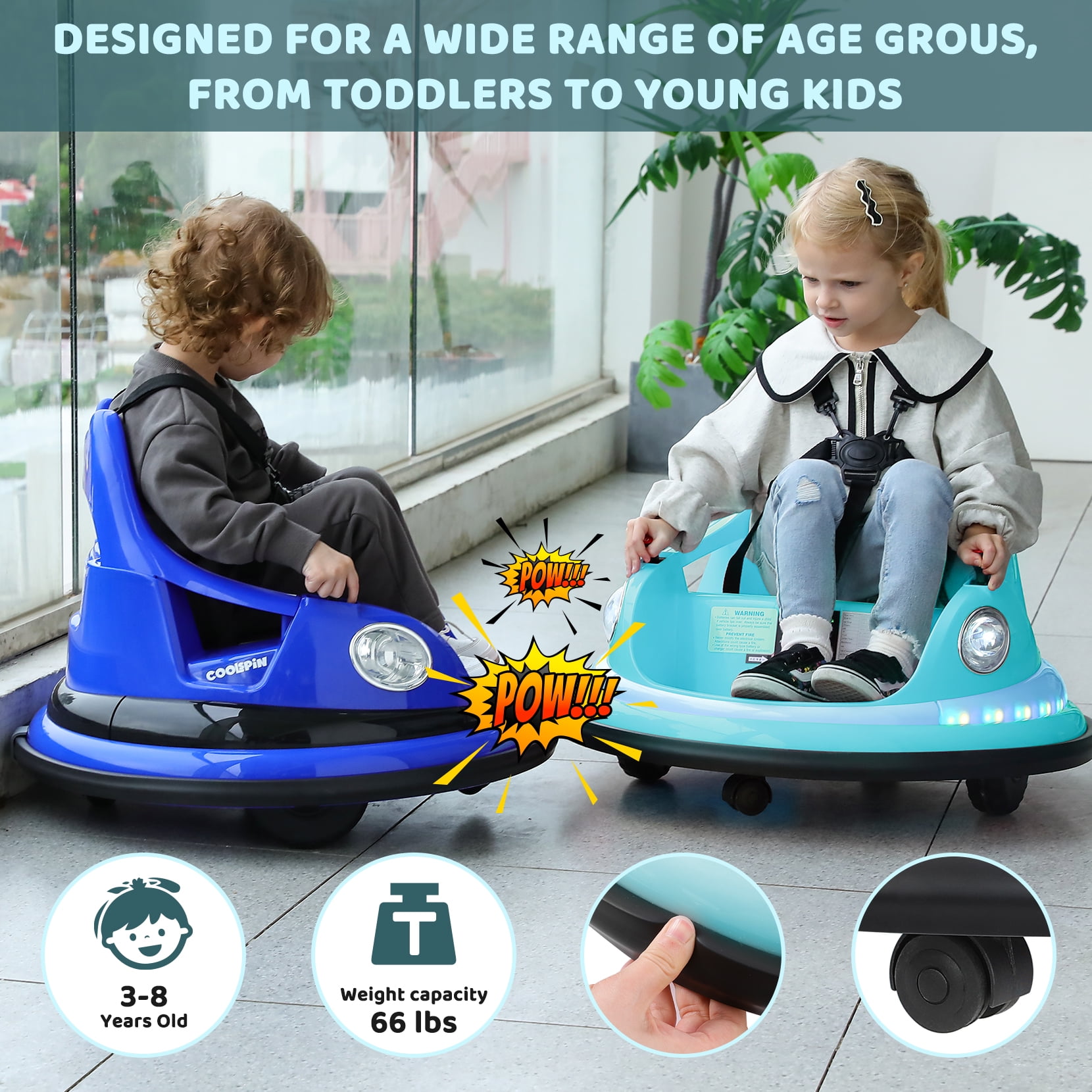 12V Bumper Car,Neche Ride On Toys for Toddlers,360° Spin Toddler Car with Remote,5 LED Lights,Light Blue - Image 14