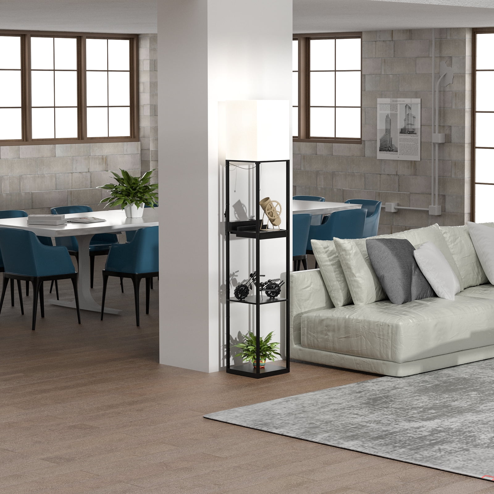 AOHAO Floor Lamp with Shelves,Tall Dimmable Lamp with 2 Charging Ports and 1 Power Outlet, Floor Lamps for Bedrooms for Living Room, Matt Black - Image 6