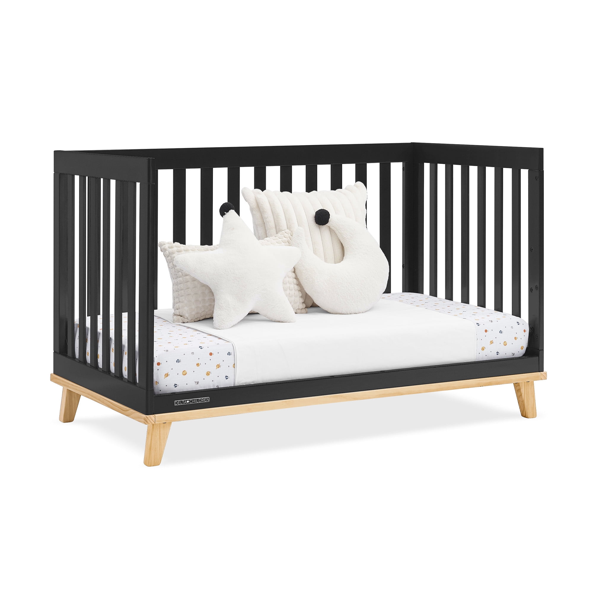 Delta Children Frankie 4-in-1 Convertible Crib - Greenguard Gold Certified, Black with Natural - Image 9