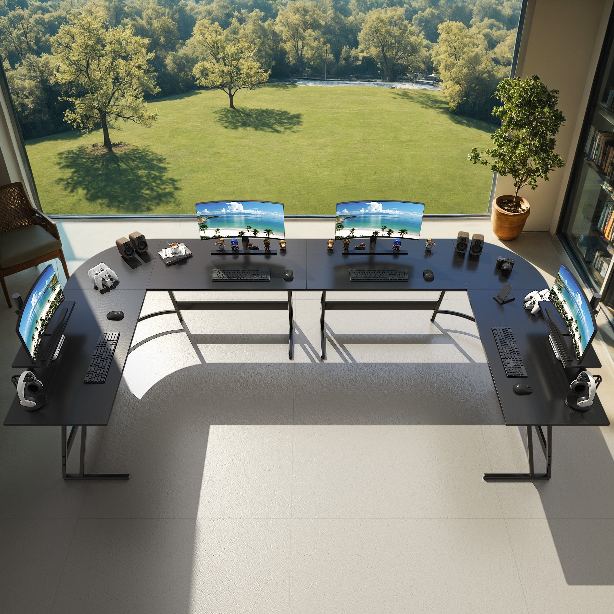 Vineego L-Shaped Computer Desk Modern Corner Desk Home Office Writing Sturdy Workstation with Movable Table, Black - Image 6