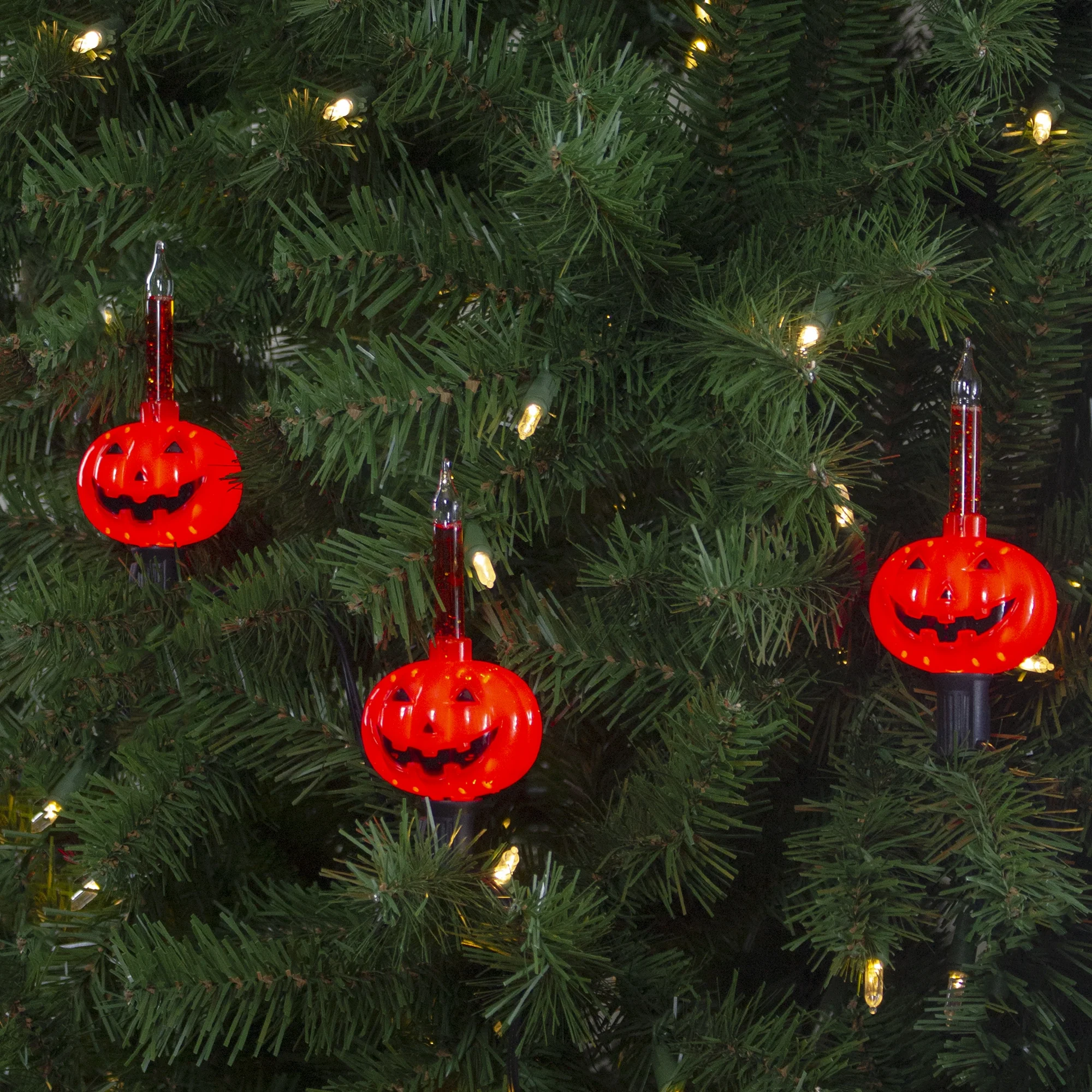 10-Count Jack O'Lantern Pumpkin Halloween Bubble Light Set 9' Black Wire - Image 3