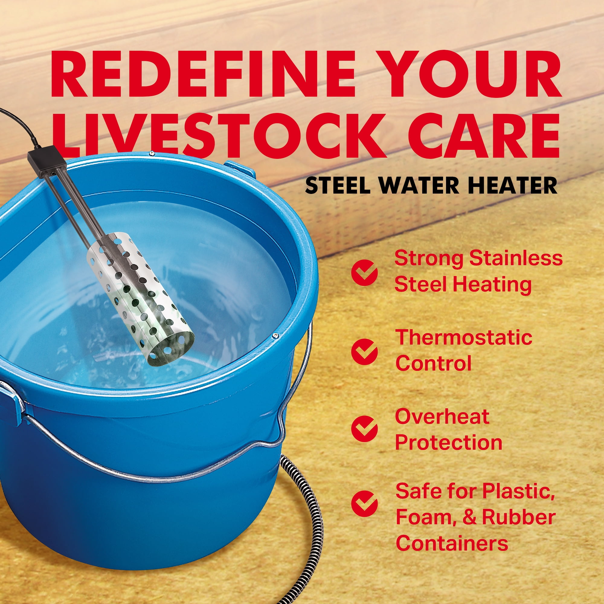 API 1000Watt Thermostatic Pail or Bucket Water Heater with Guard, Silver - Image 5