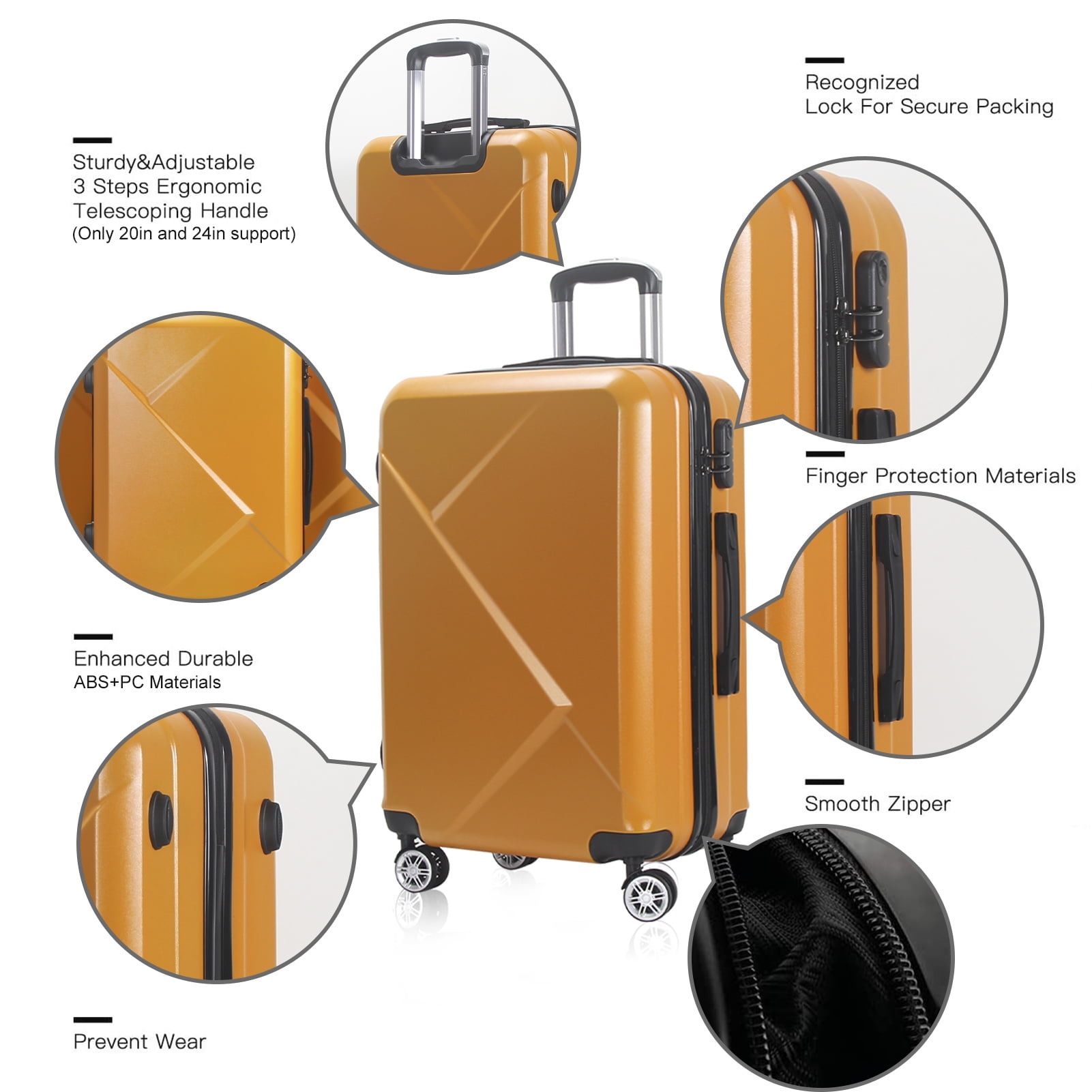 AEDILYS 3 Pcs Suitcase Luggage Set, 20"/24"/28" - Orange - Image 6