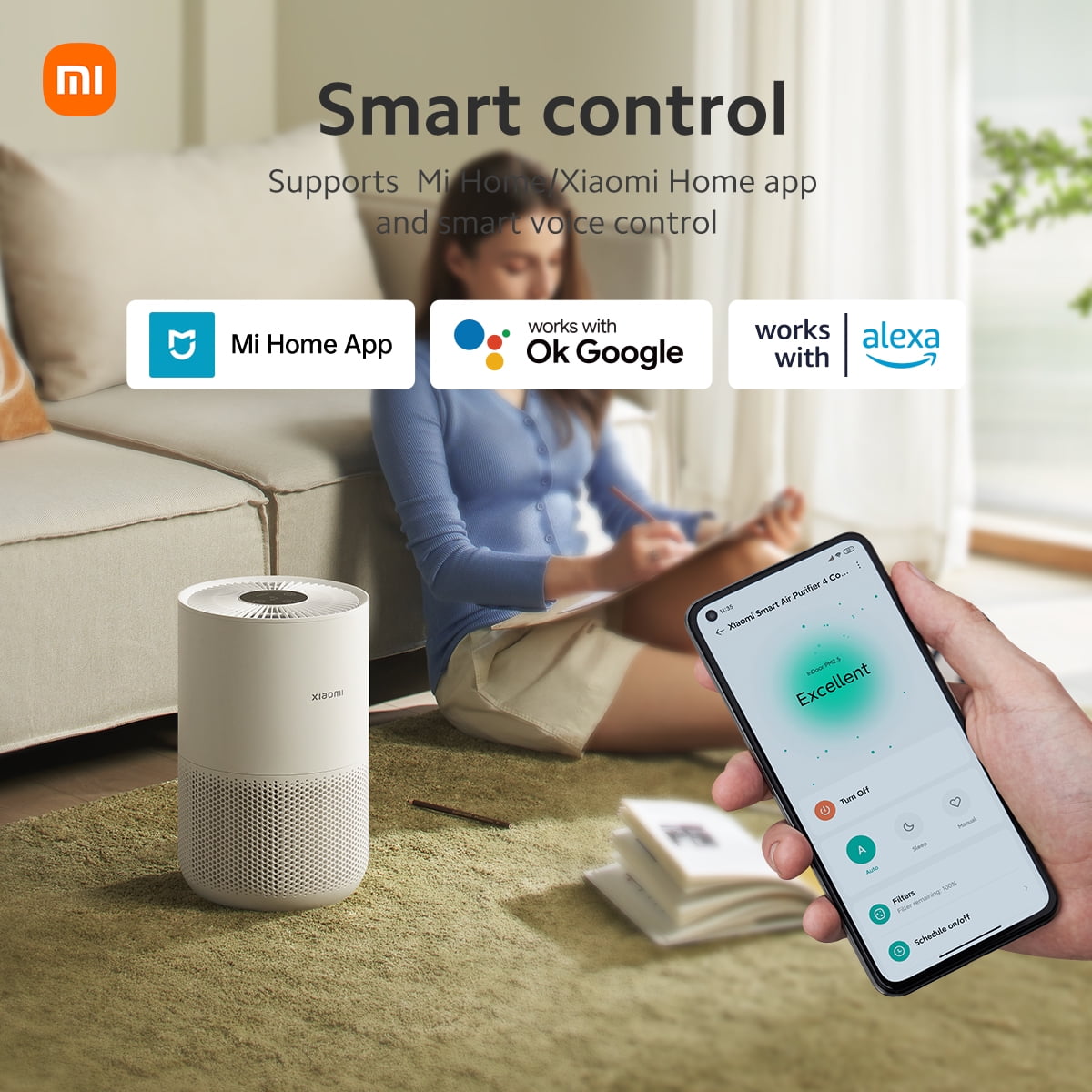 Xiaomi Smart Air Purifier for Home Bedroom up to 1060 Sq.ft with 3-in-1 HEPA Filter, Allergen Removal, Smart WiFi App,20dB Ultra Quiet Sleep Mode Air Cleaner for Pets Hair,Dust, Smoke - Image 11