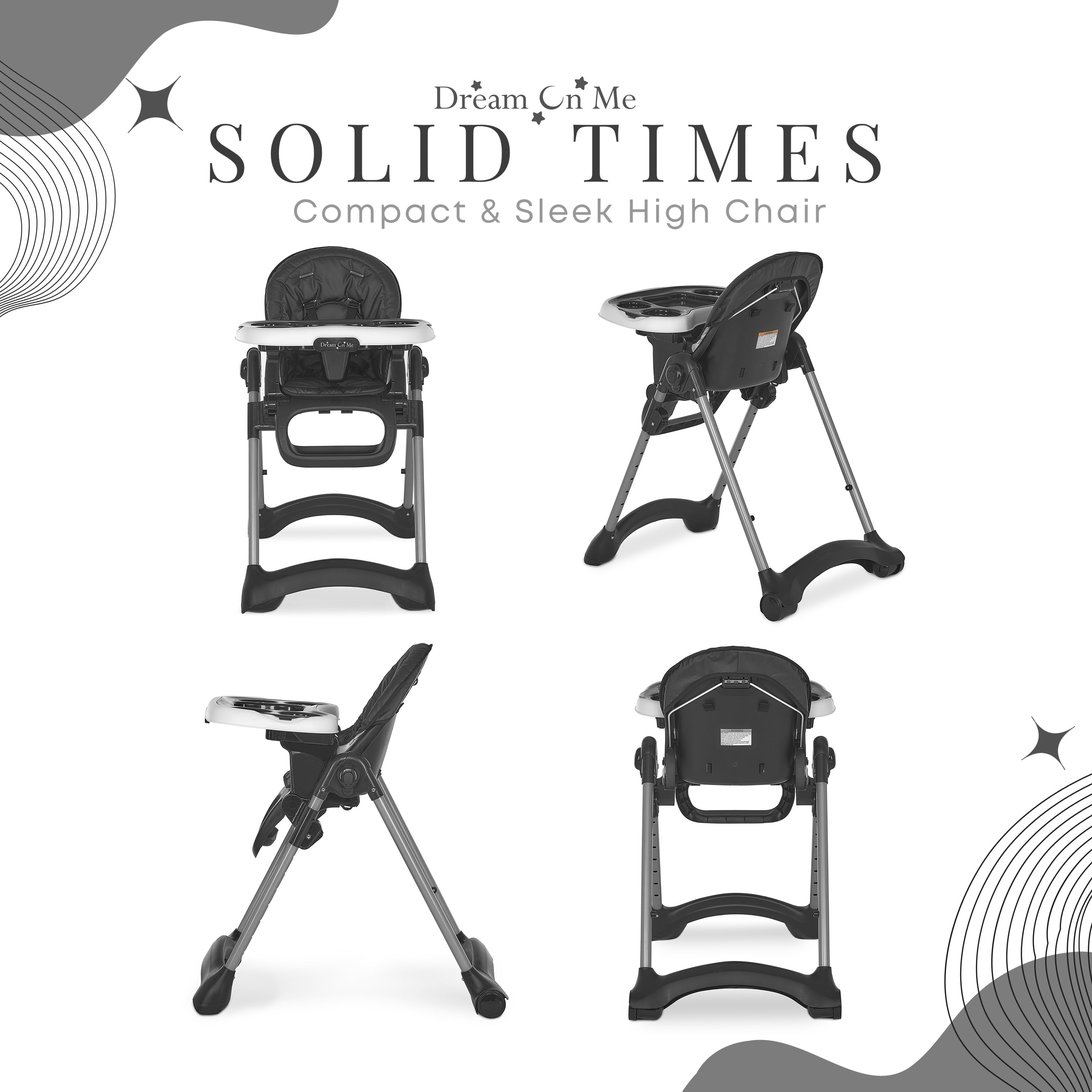 Dream On Me Solid Times High chair, Compact & Sleek High Chair, Multiple Recline and Height Positions, Lightweight Portable Highchair, In Black - Image 11
