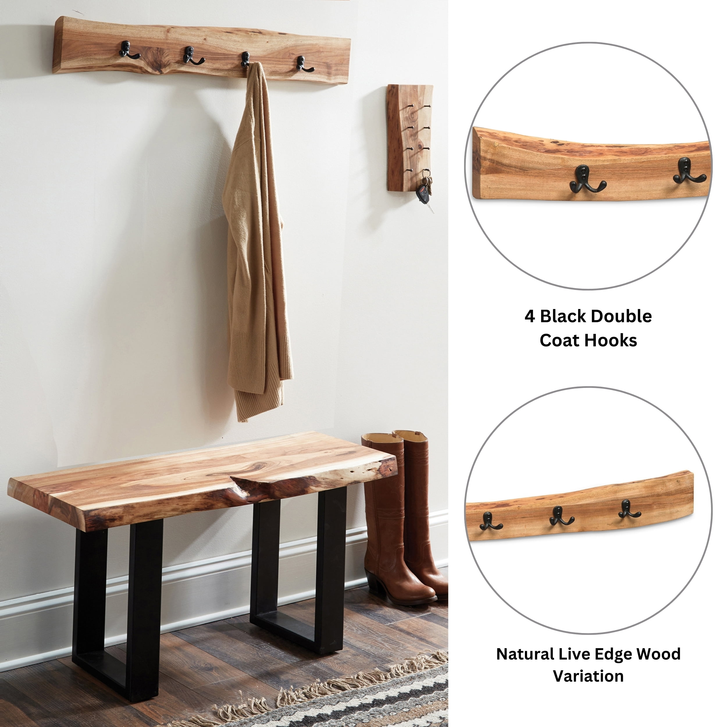 Alaterre Furniture Alpine Natural Live Edge Wood 36" Coat Hooks - Image 5