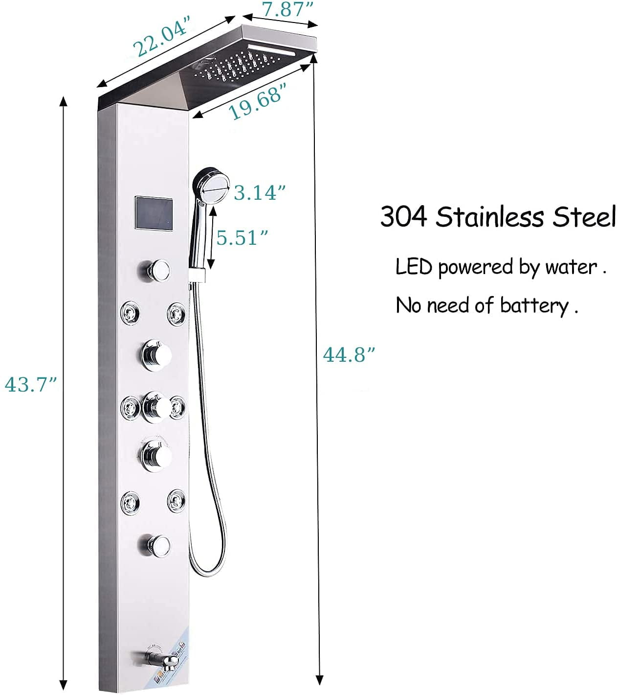 Zovajonia LED Shower Panel Tower System , 6-Functions Stainless Steel Shower Tower ,Waterfall Showerhead,Shower Jets, Rain Shower System Brushed Nickel - Image 3