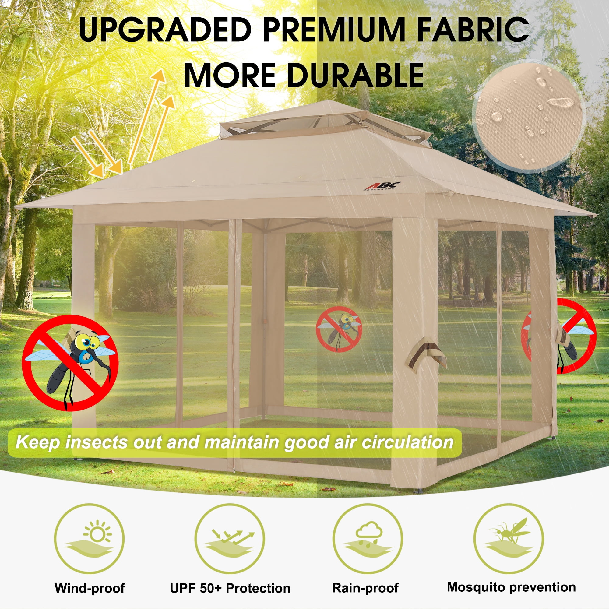 ABCCANOPY 13'x13' Gazebo Tent Outdoor Pop up Gazebo Canopy Shelter with Mosquito Netting, Khaki - Image 7