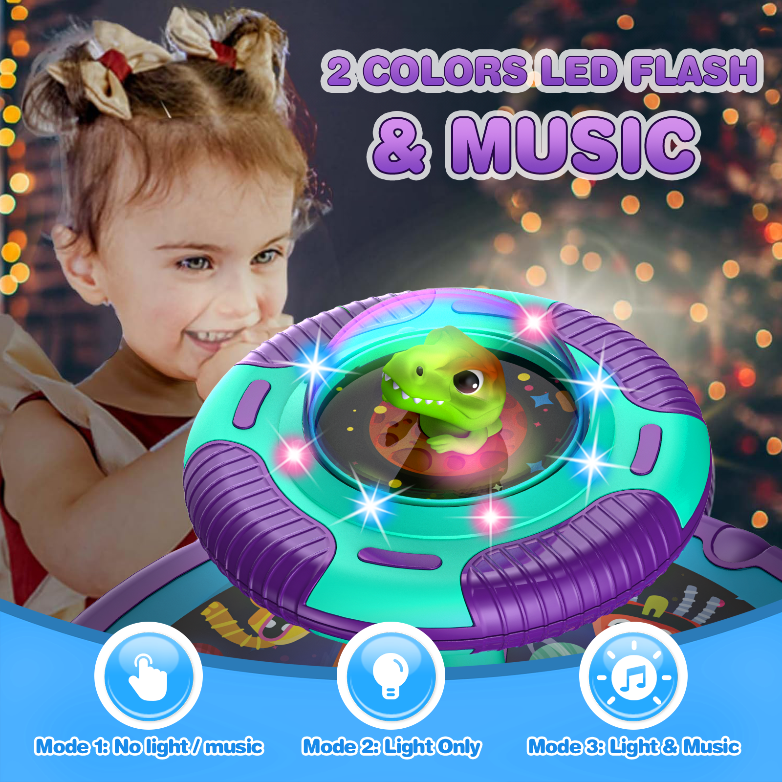 Beefunni Dinosaur Toddler Spin Toys for Ages 2 3 4 5 Years, Birthday Gift for Kids Toddlers Ages 2-4 Years, Light-Up Dinosaur Space Kids Twister with LED Light and Music. - Image 4