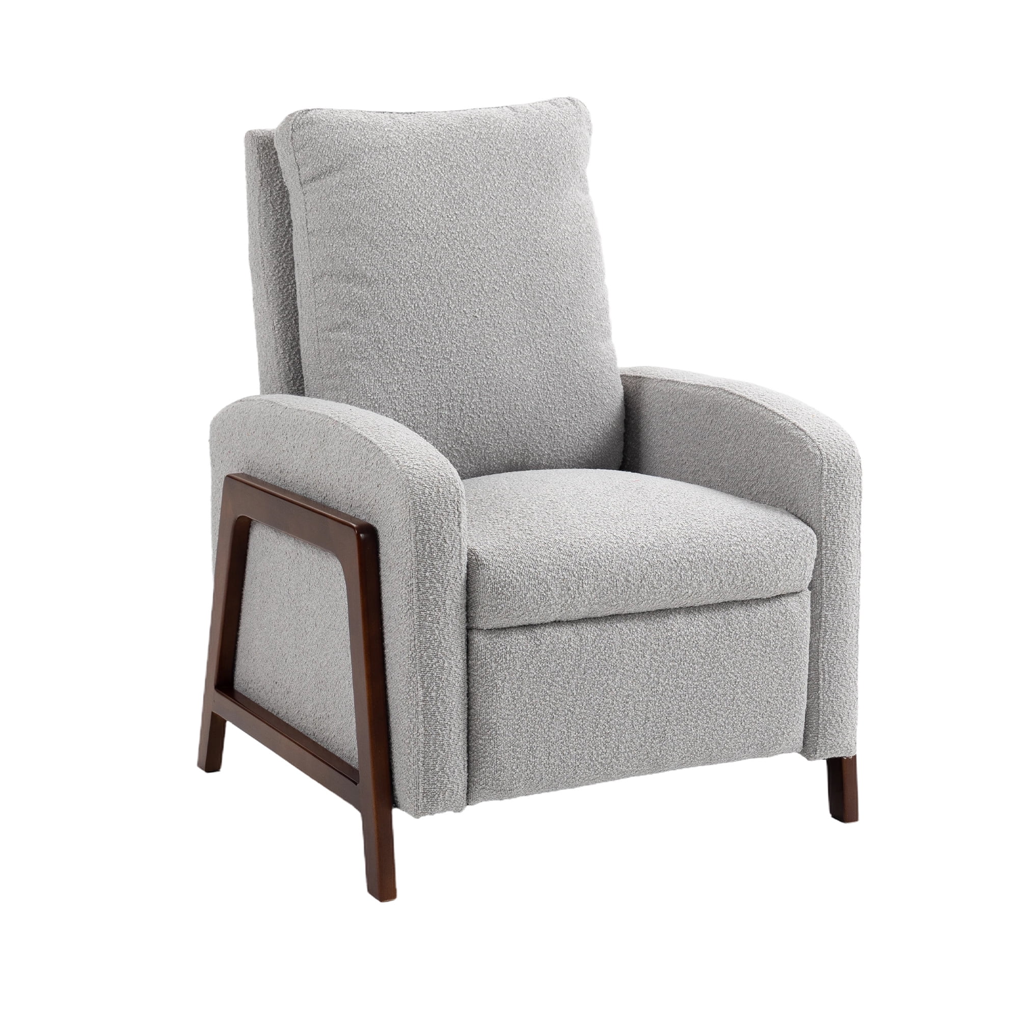 Aukfa Manual Recliner Chair, Wooden Single Armchair for Living Room Bedroom, Boucle, Gray - Image 9