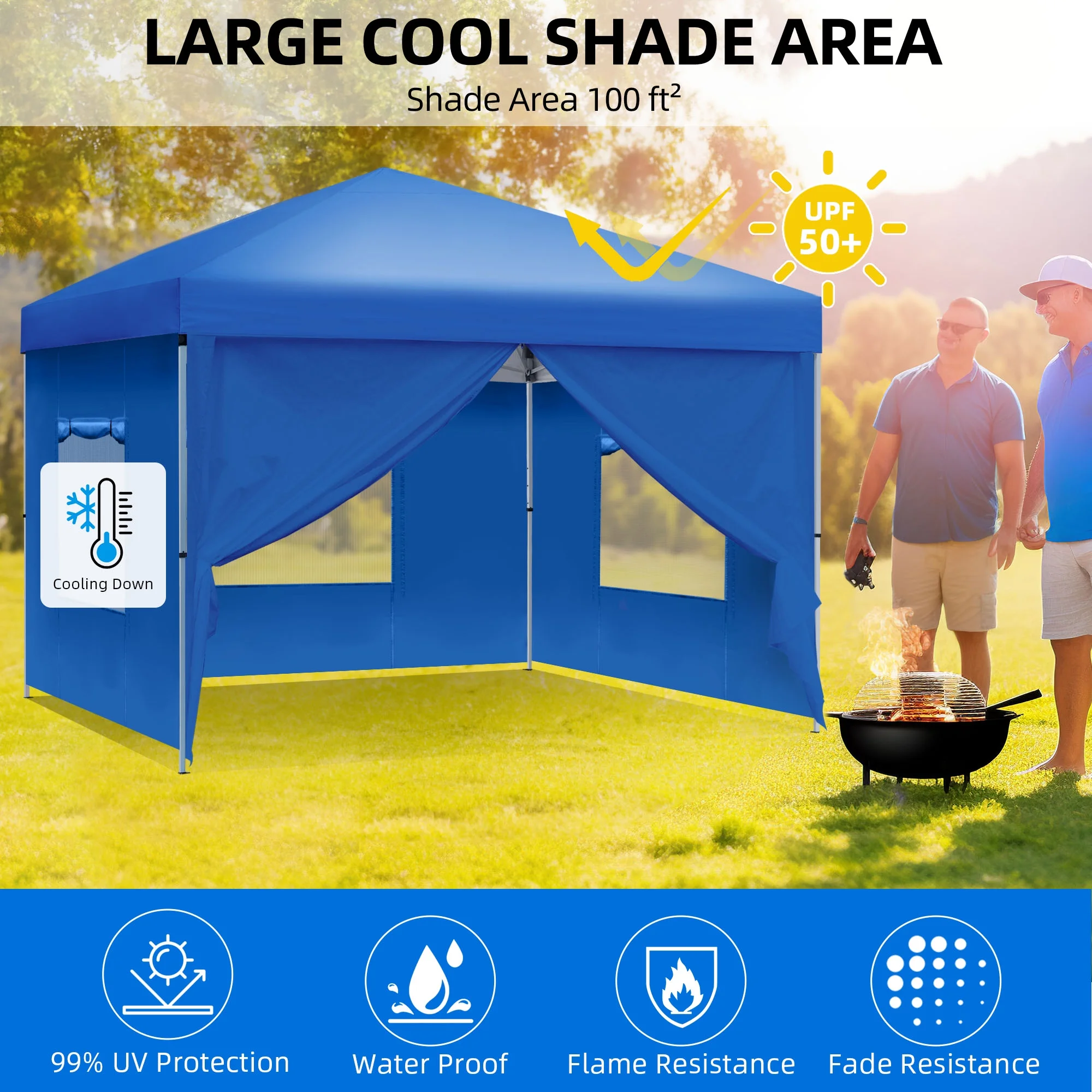 Uforic 10 ft x 10 ft Easy Pop up Outdoor Canopy Tent with 4 Removable Sidewall, Blue - Image 3