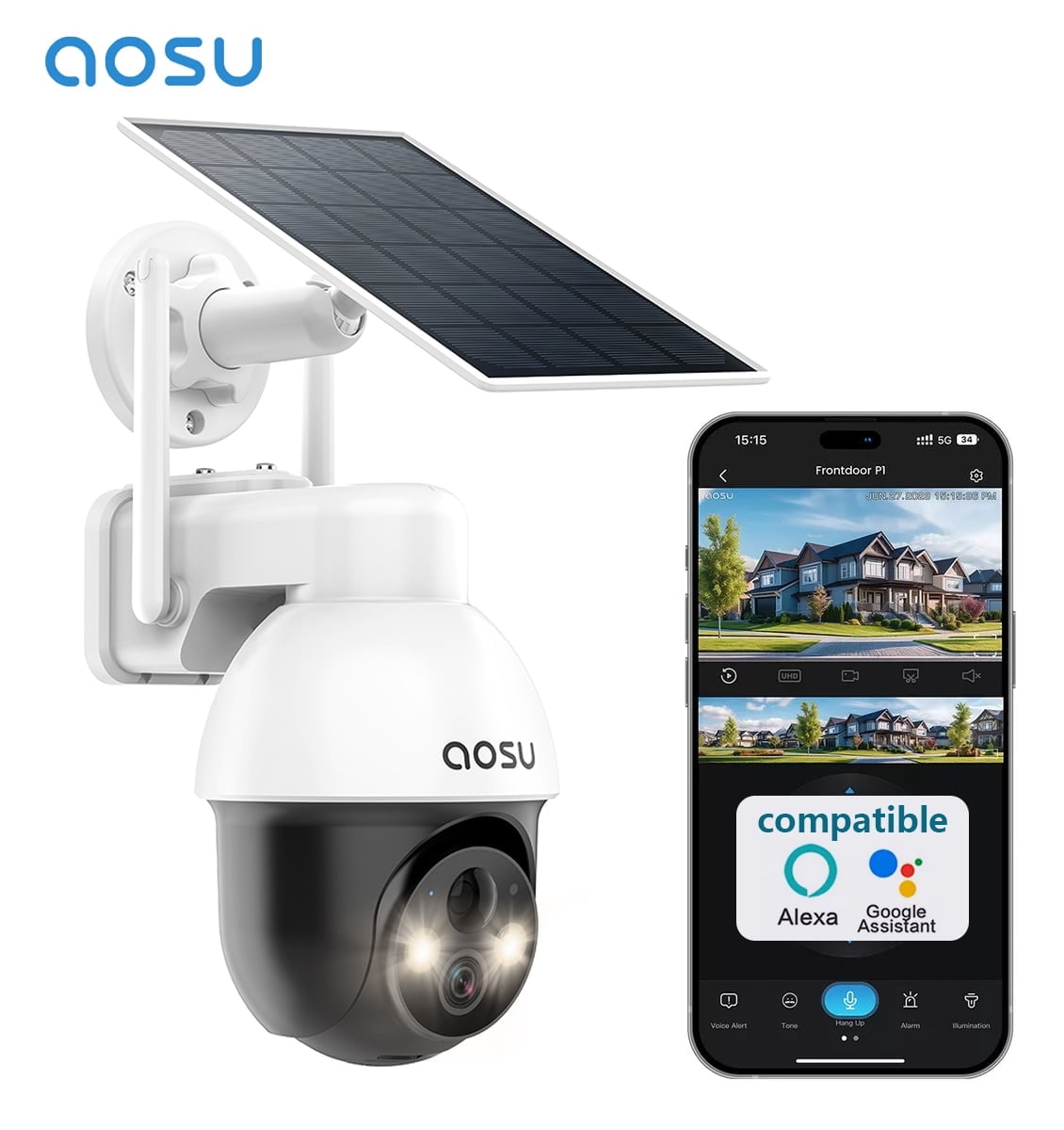 AOSU 2K Solar Security Camera Wireless WiFi, Outdoor Camera for home security,Auto Tracking ,Smart Siren Spotlights, works with Alexa/Google Assistant - Image 10