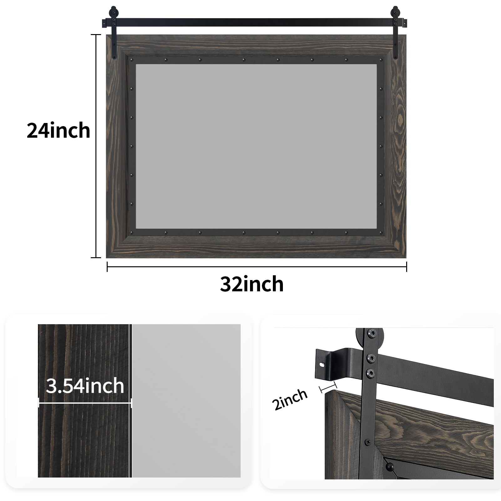 YOSHOOT Farmhouse Barn Door Mirror,32"x24" Rustic Bathroom Mirror, Wood Frame Wall Mirror, Wooden Mirror for Living Room Bedroom Entryway Wall Décor,Black - Image 4