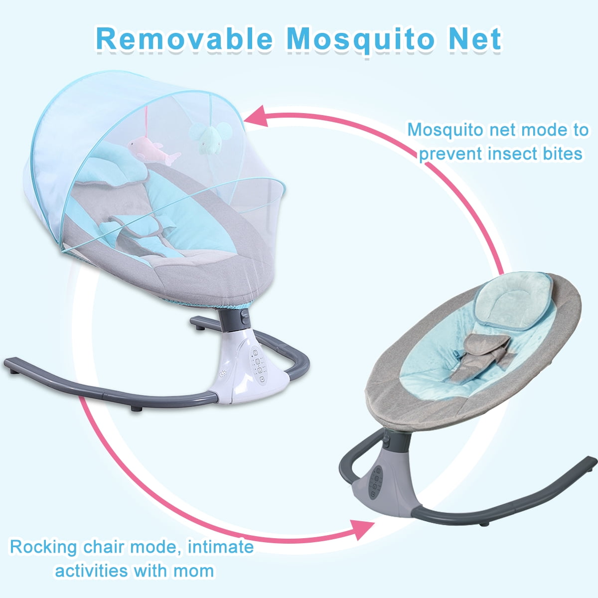 BEJOLO Electric Baby Swing for Infants, Portable Baby Bouncer with Remote Control,bluetooth Music, Blue - Image 8