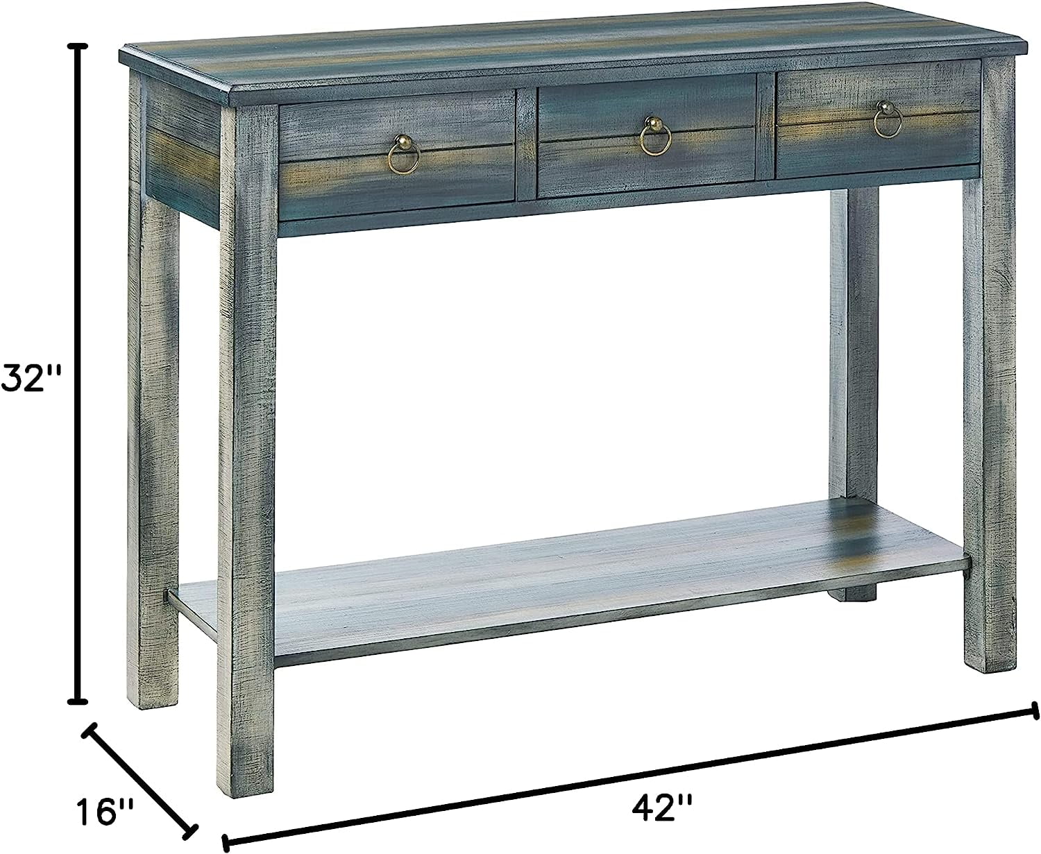 ACME Glancio Rectangular Console Table in Antique Gray and Teal - Image 4