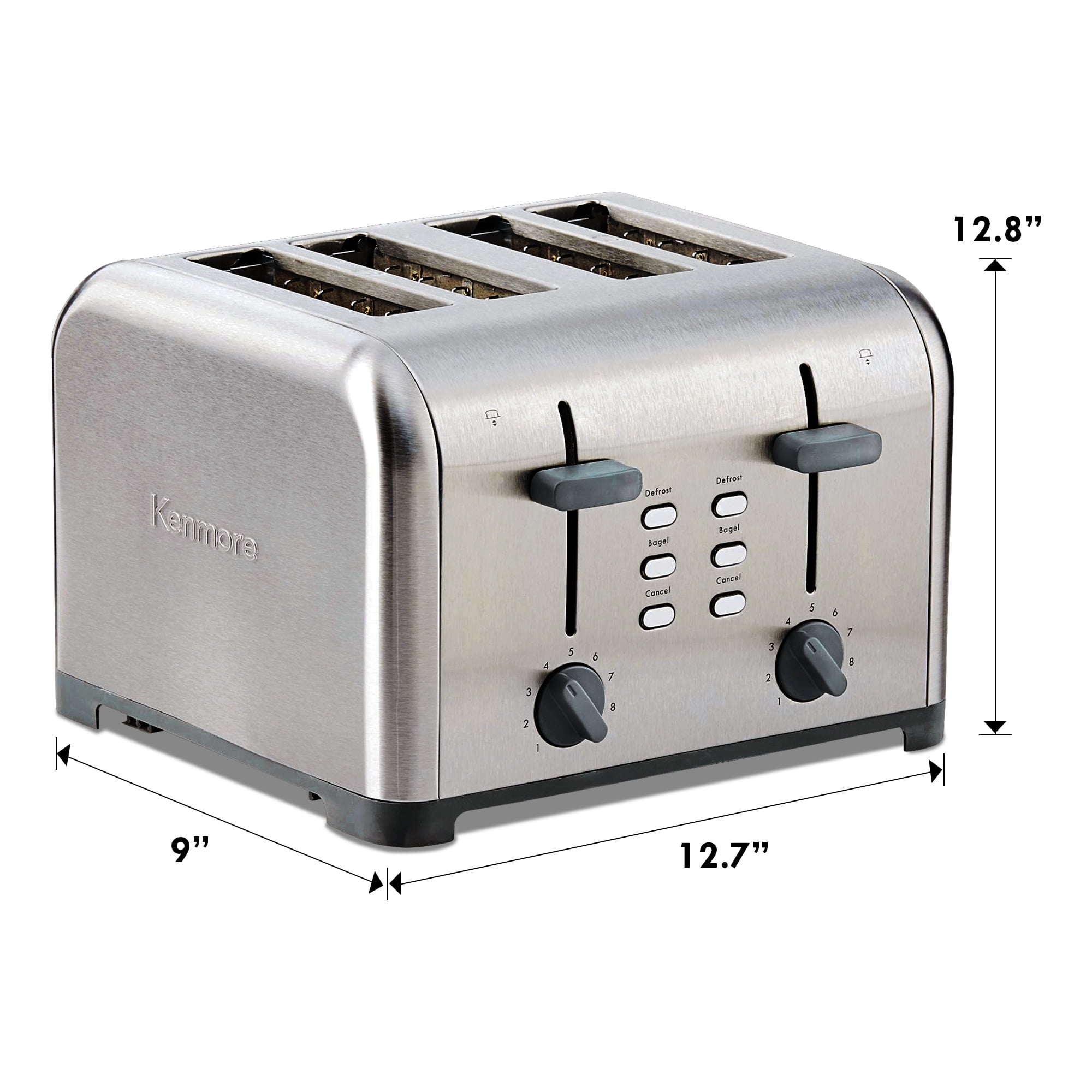 Kenmore 4-Slice Toaster Stainless Steel Dual Controls Wide Slot Defrost & Bagel Functions 9 Shade Settings - Image 8