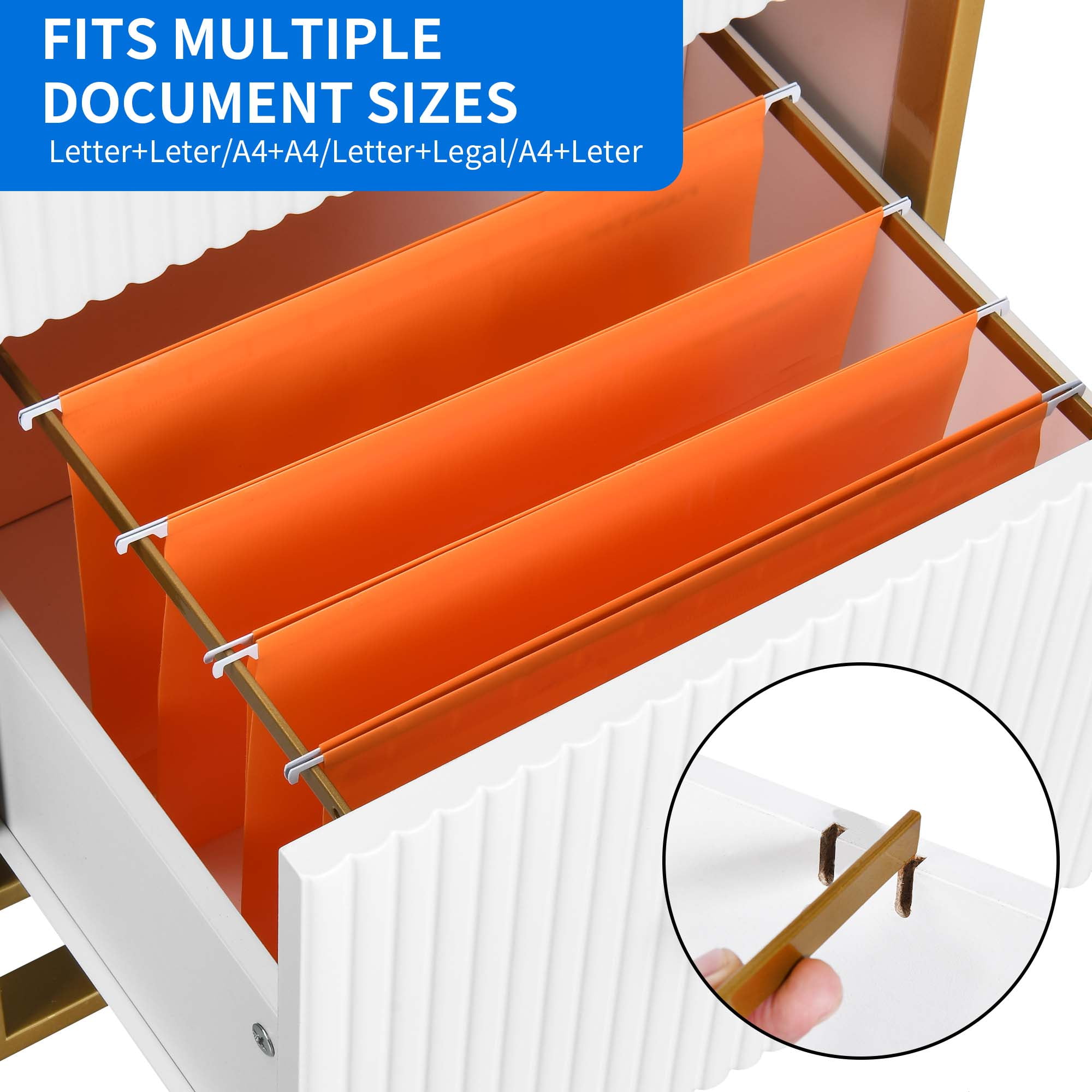 Dextrus 2 Drawer File Cabinet with Metal Legs , Wood Lateral Filing Cabinet Printer Stand Fits A4 Letter Legal Size Files for Home Office, White & Gold - Image 11