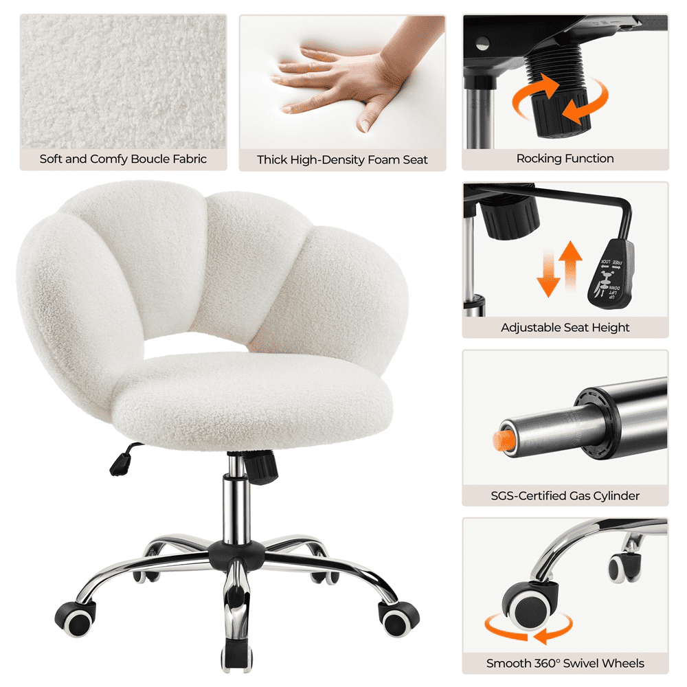 Alden Design Modern Armless Desk Chair with Adjustable Height, Boucle, White - Image 3