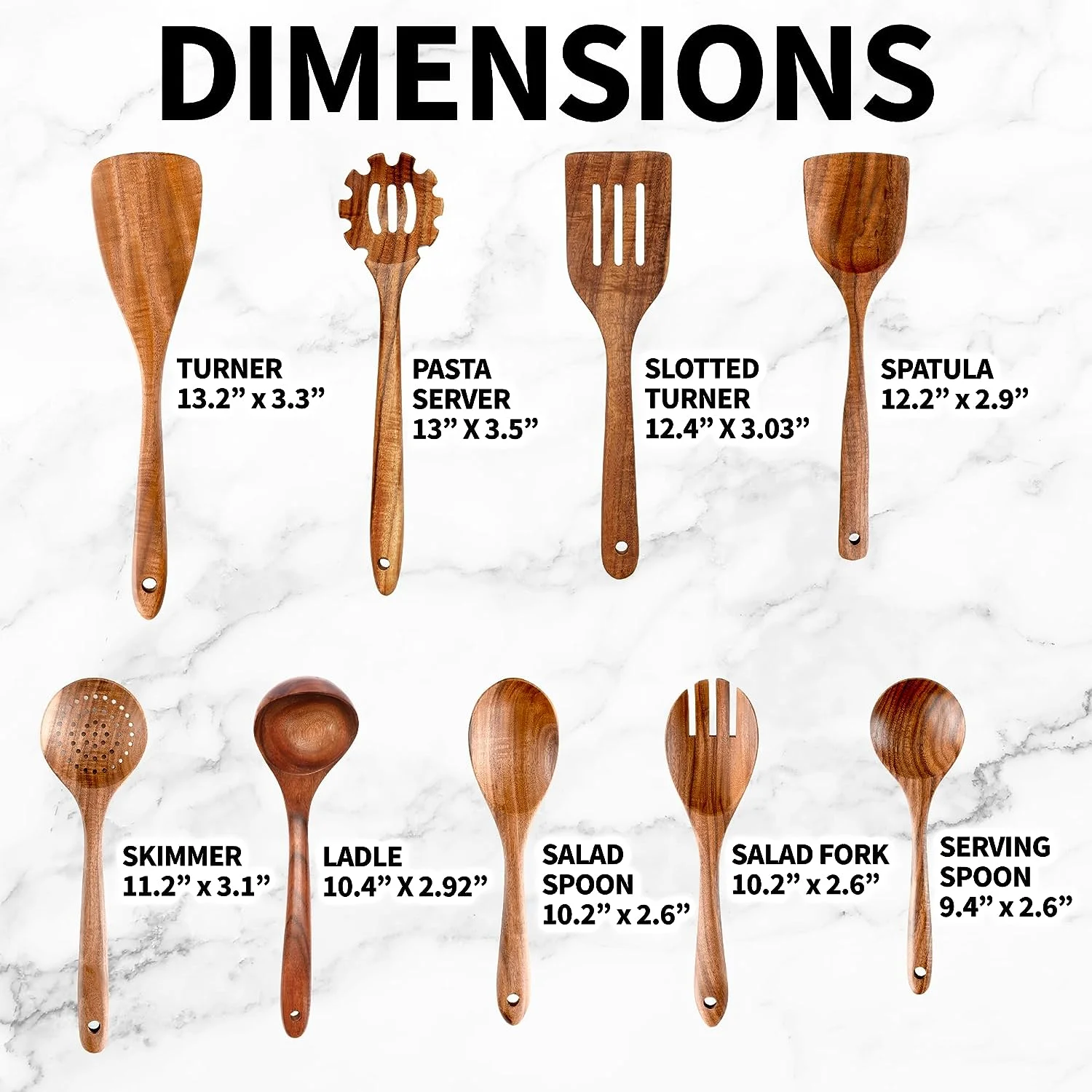 Zulay Kitchen Premium 9 Piece Teak Wooden Utensils - Smooth Finish Natural Teak Wood Cooking Utensil Set with Premium Gift Box - Image 5