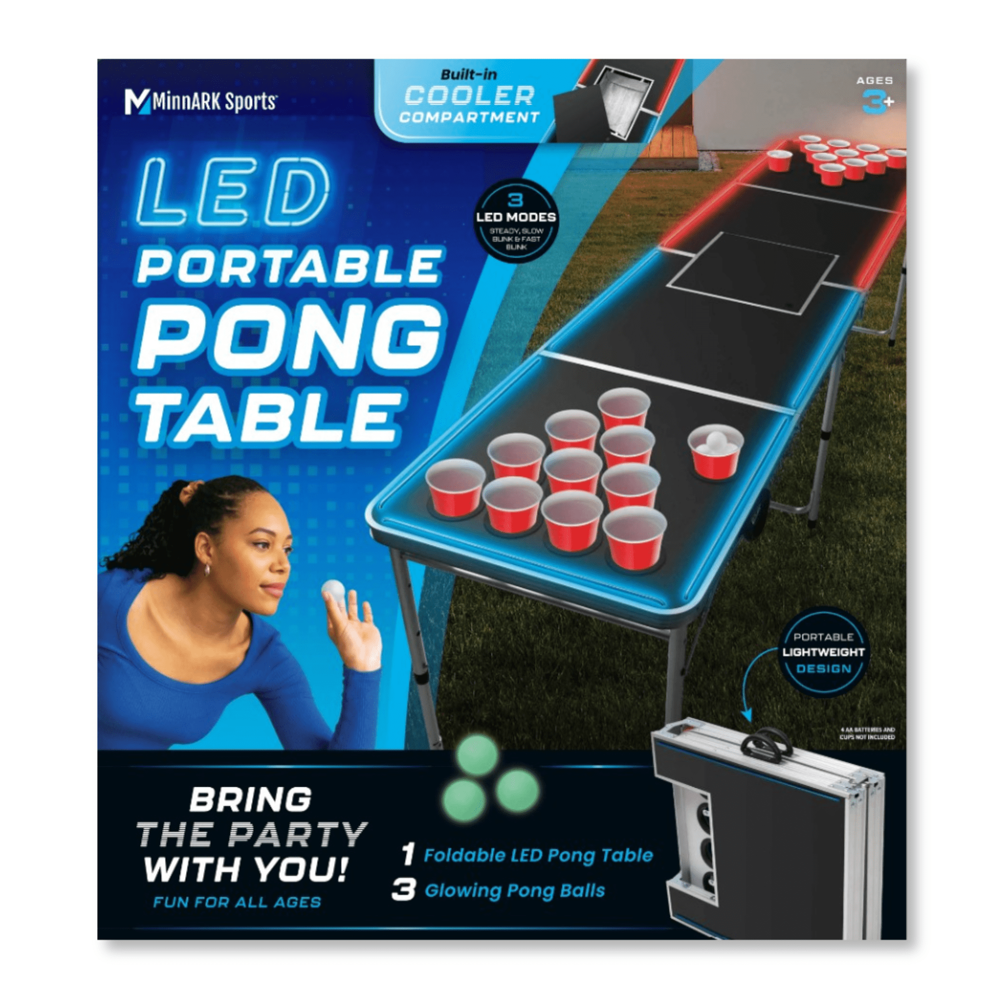 MinnARK Sports LED Portable Pong Table, Folding Party Game Set for Tailgating and Outdoors, 8-Foot Length - Image 5