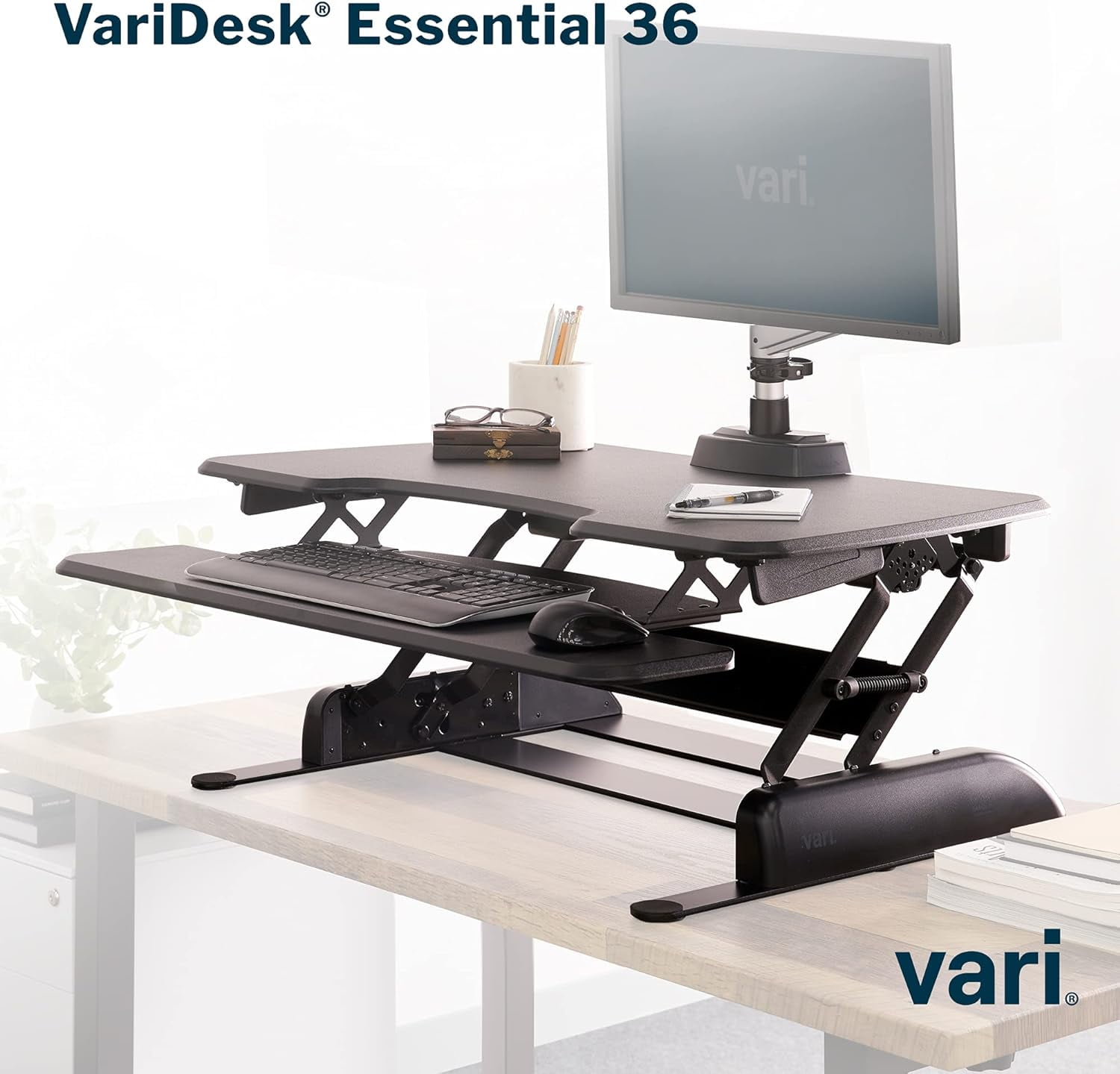 Vari 36" VariDesk Essential Two-Tier Height Adjustable Standing Desk Converter & Monitor Riser, Black - Image 5