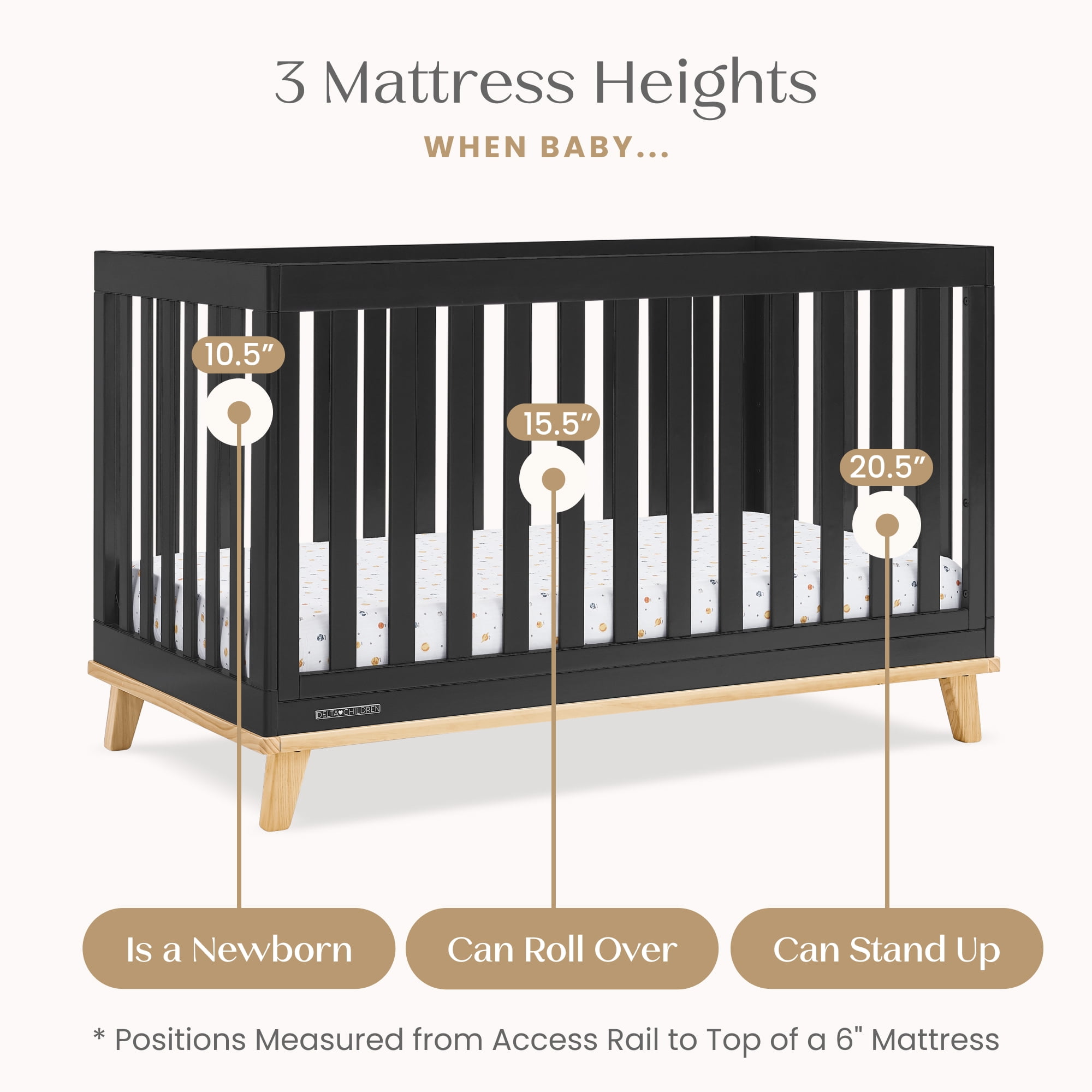 Delta Children Frankie 4-in-1 Convertible Crib - Greenguard Gold Certified, Black with Natural - Image 10